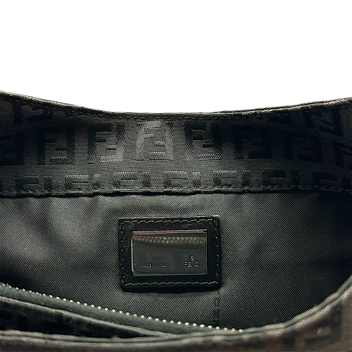 Fendi Black Zucchino Monogram Shoulder Baguette Bag