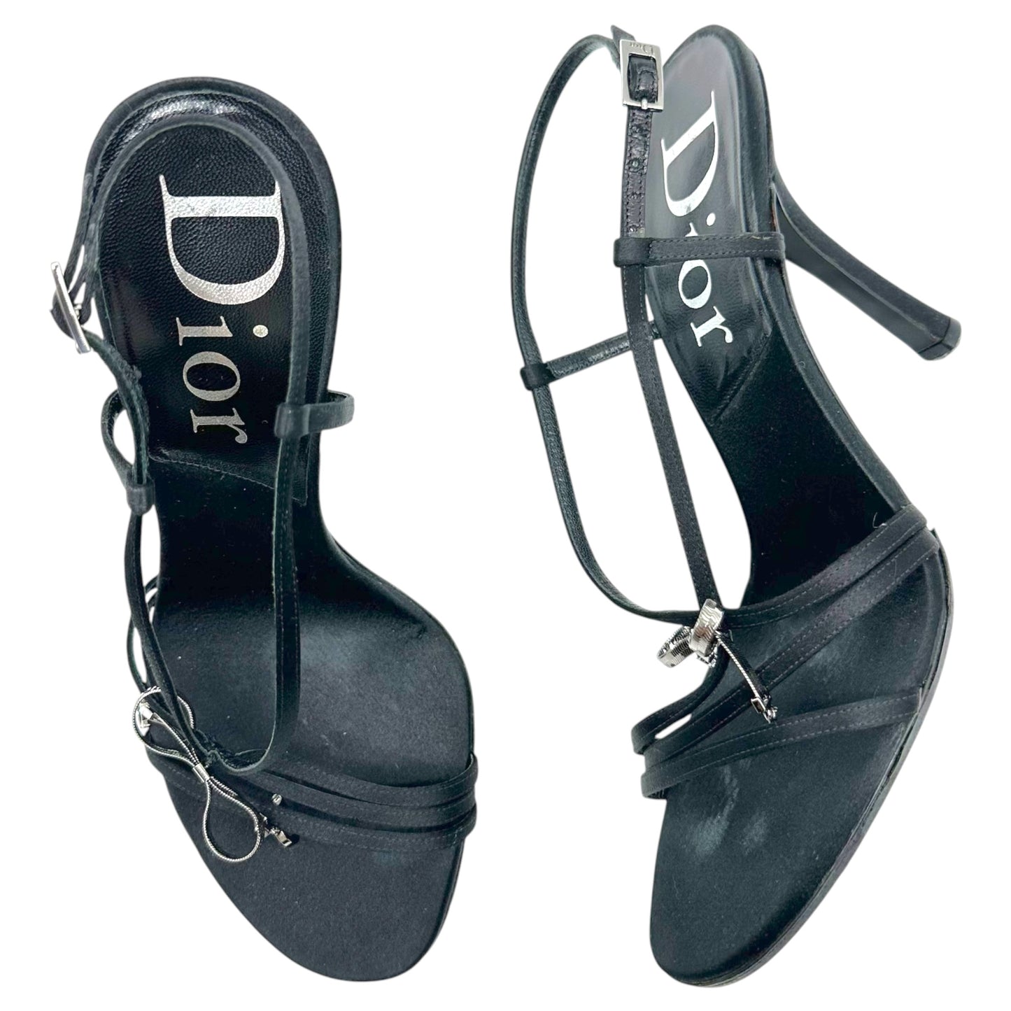 Christian Dior Black & Silver Logo Bow Sandal Heels