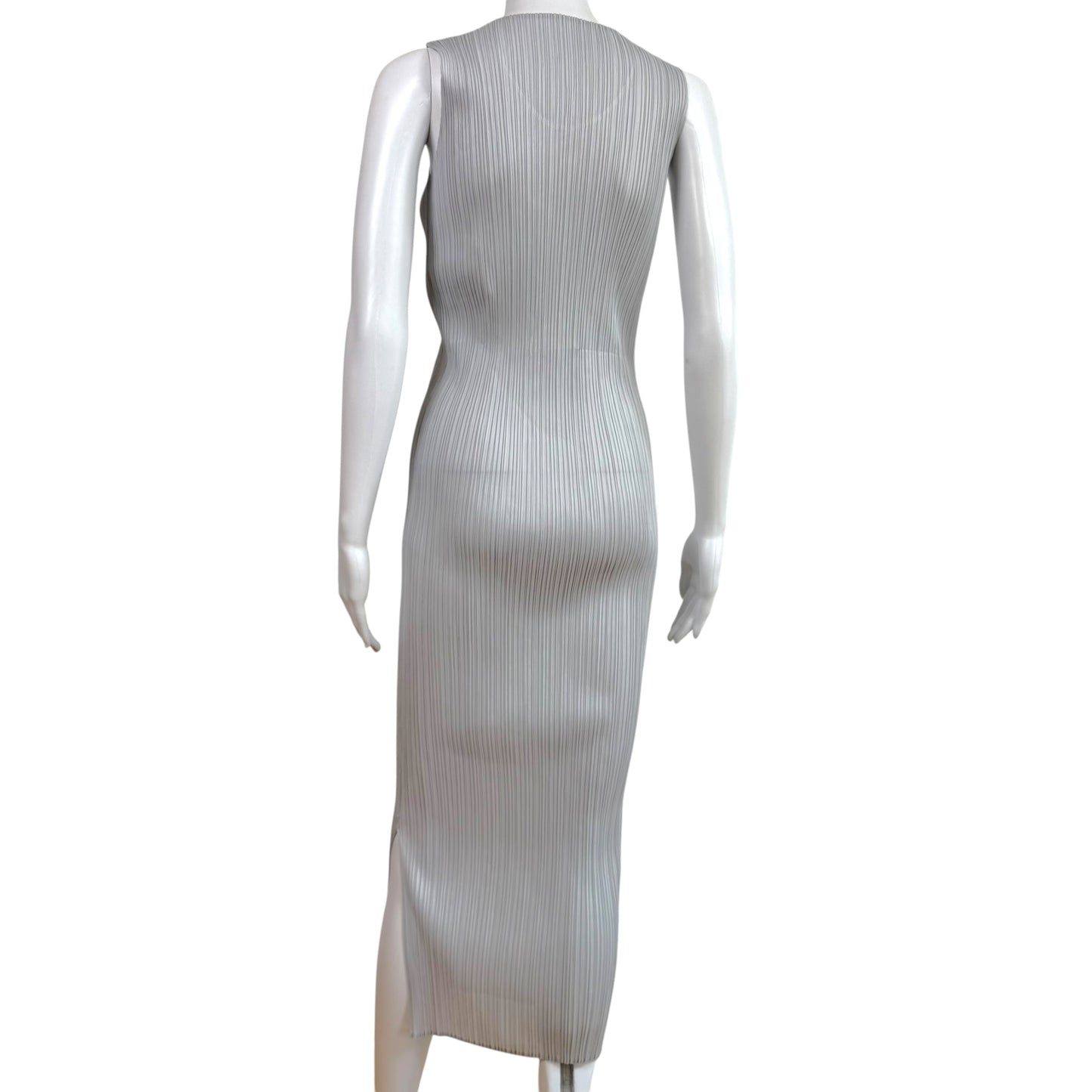 Issey Miyake Pleats Please Light Gray Pleated Maxi Dress Sz 2