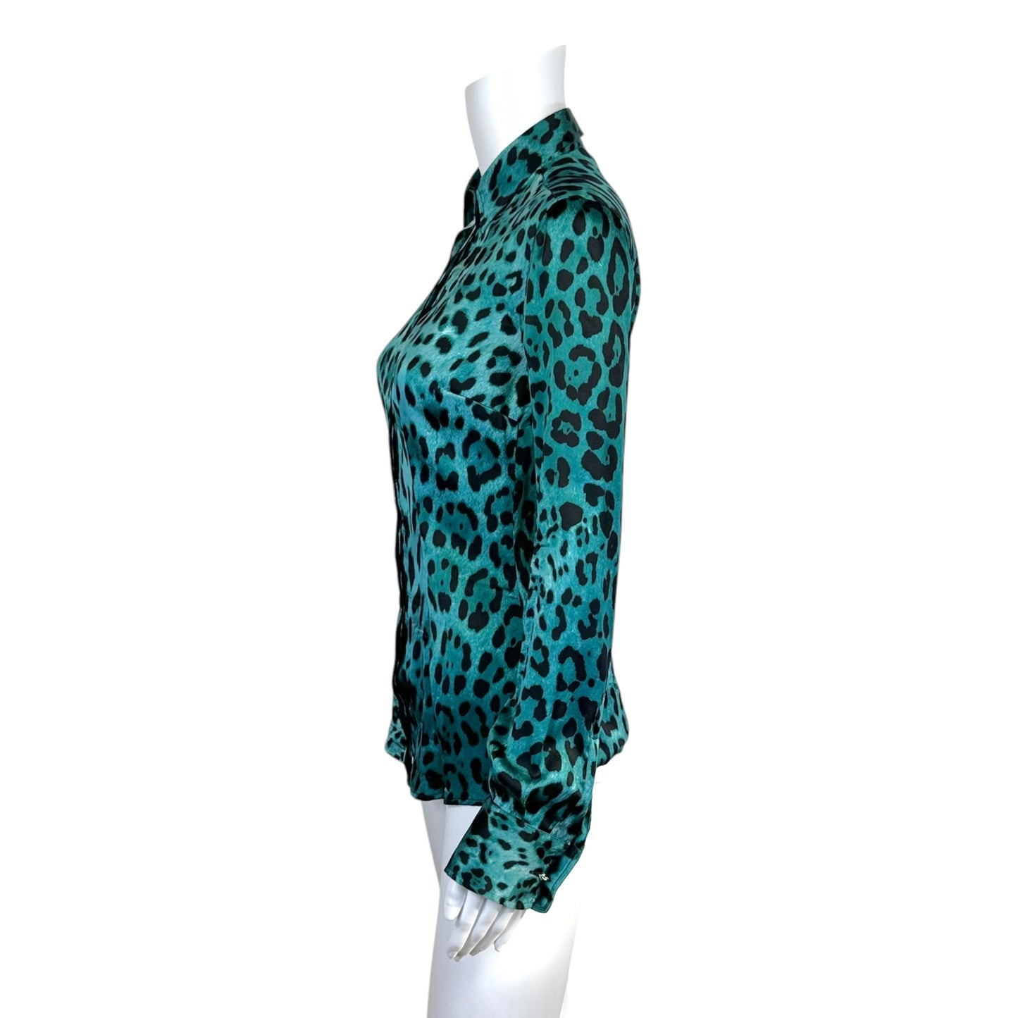 Dolce & Gabbana Turqiouse Blue Leopard Print Silk Blouse