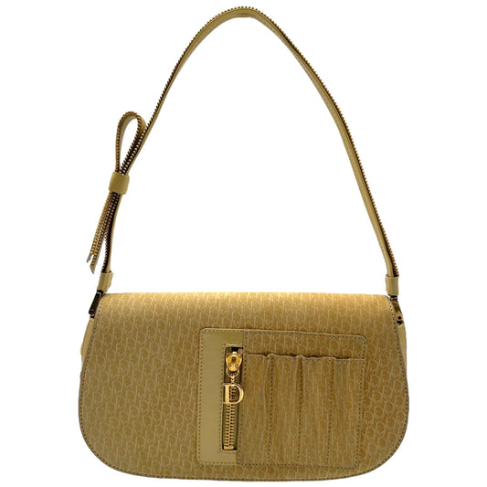 Christian Dior Yellow Monogram Suede & Patent Leather Zippered Shoulder Bag