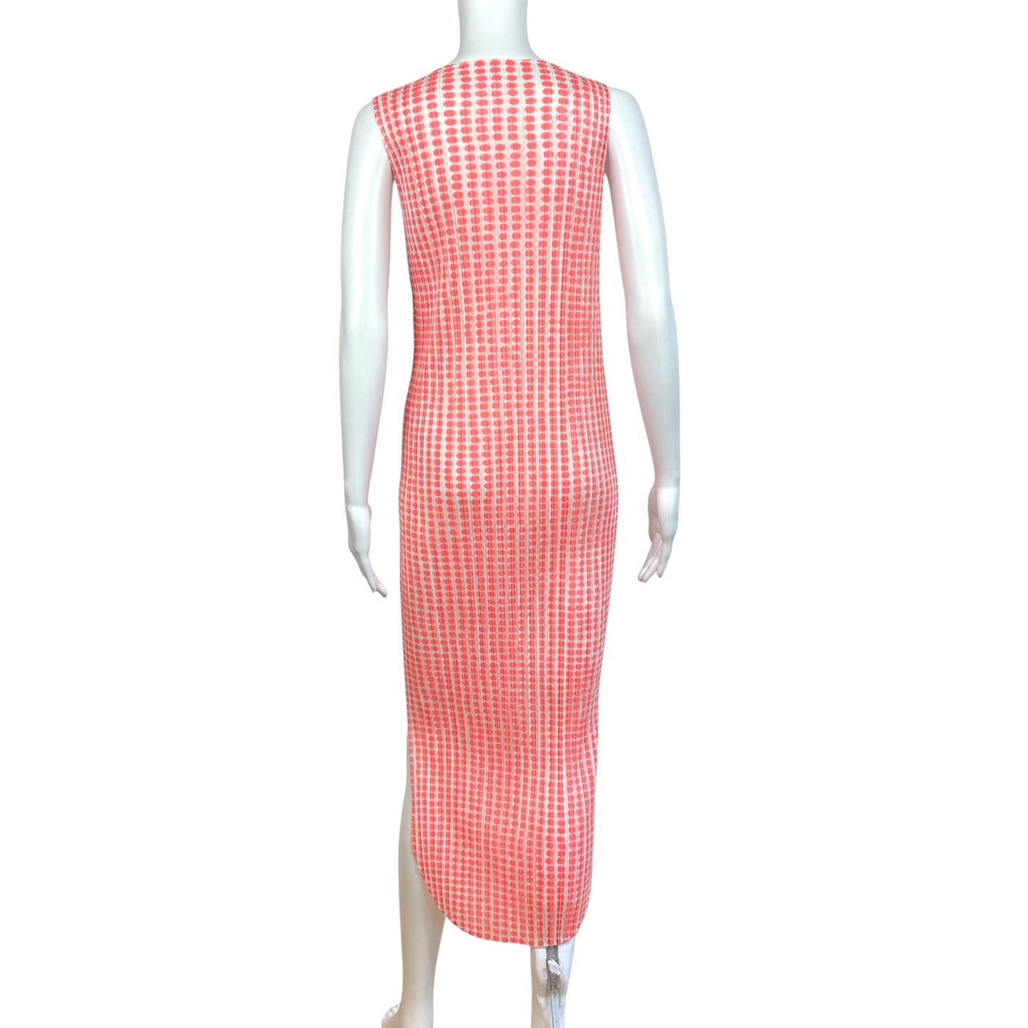 Issey Miyake Pleats Please Pink & White Polka Dot Maxi Dress