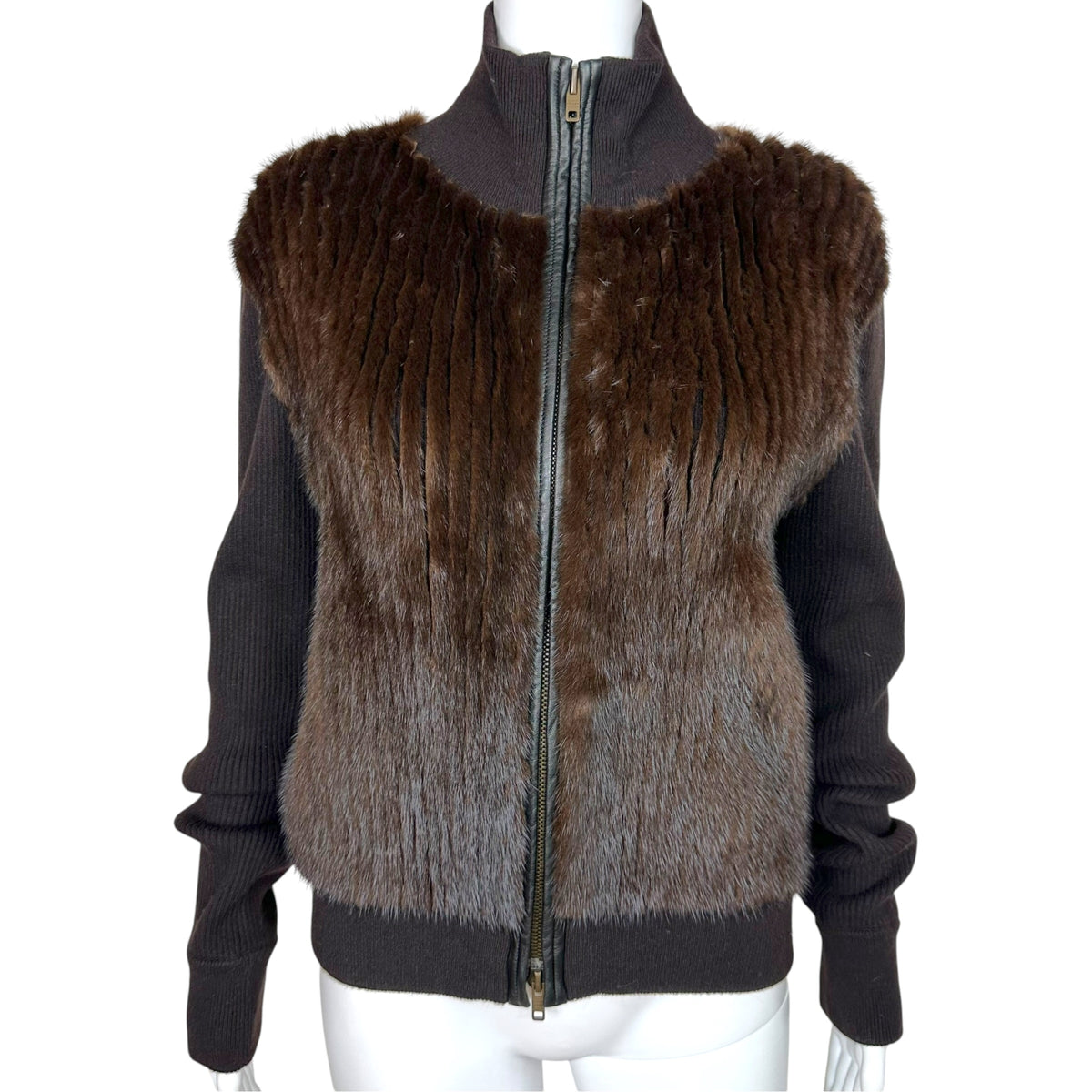 Celine Brown Cashmere Mink Fur Zip-Up Sweater