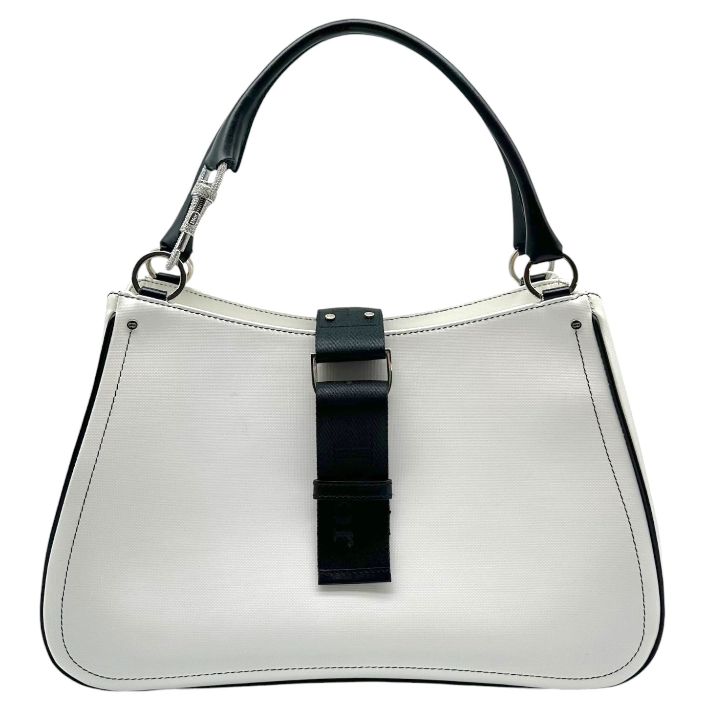 Christian Dior Shoulder Bag White Leather Crystal Accent