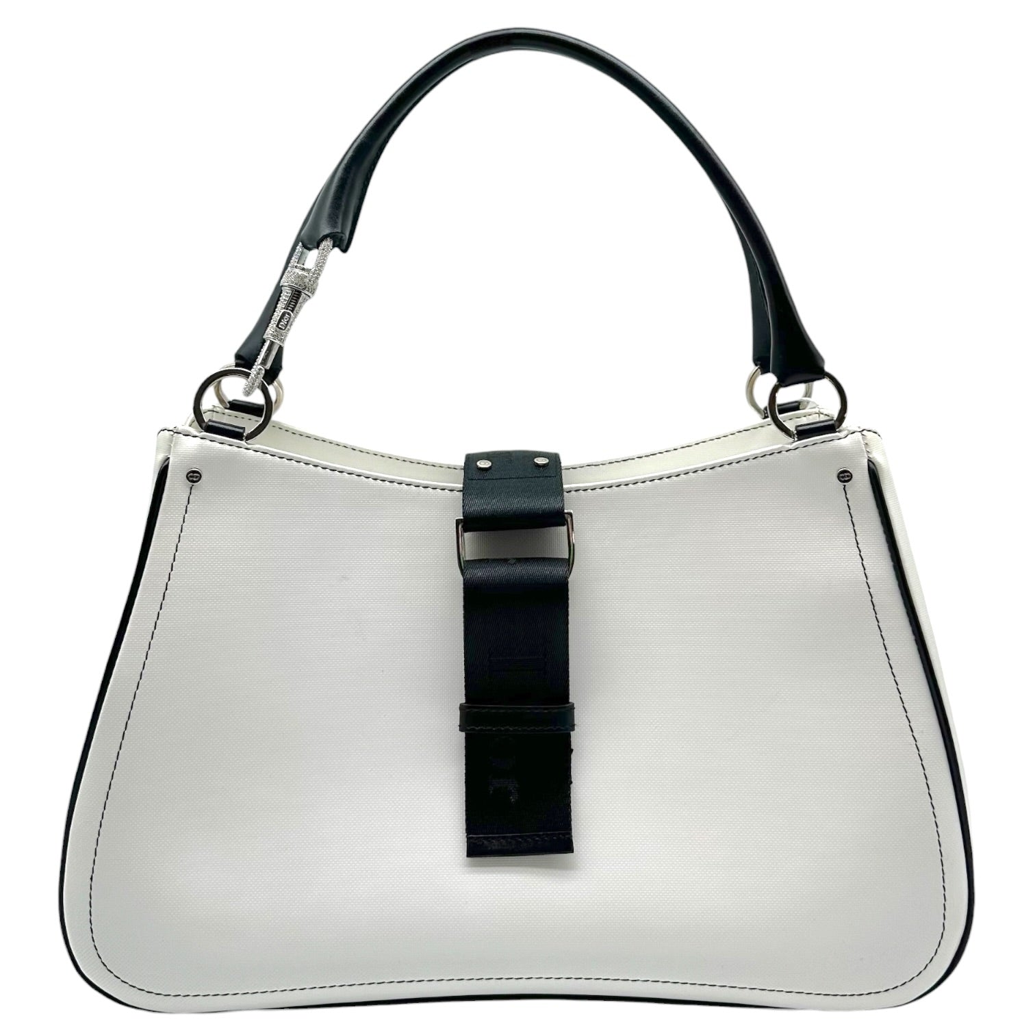 Christian Dior Shoulder Bag White Leather Crystal Accent