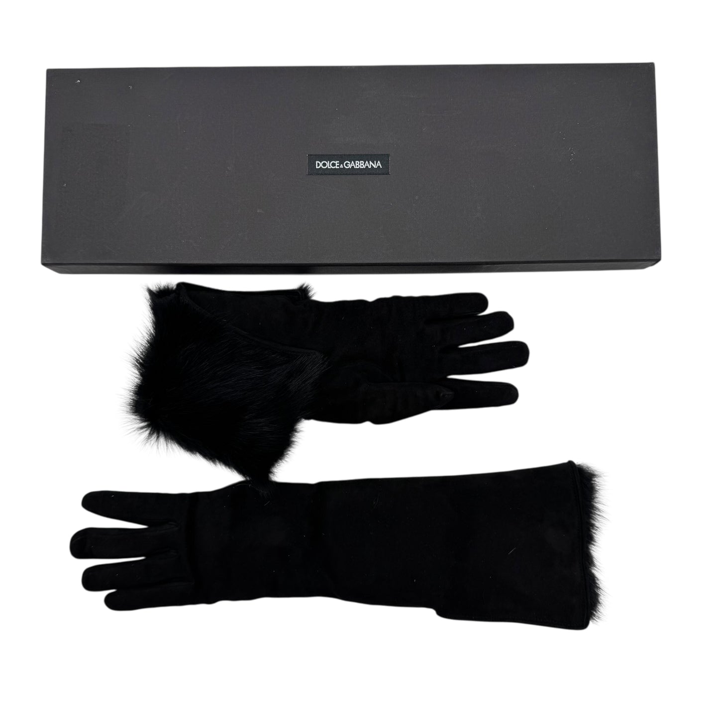 Dolce & Gabbana Black Fur Trim Sheepskin Gloves