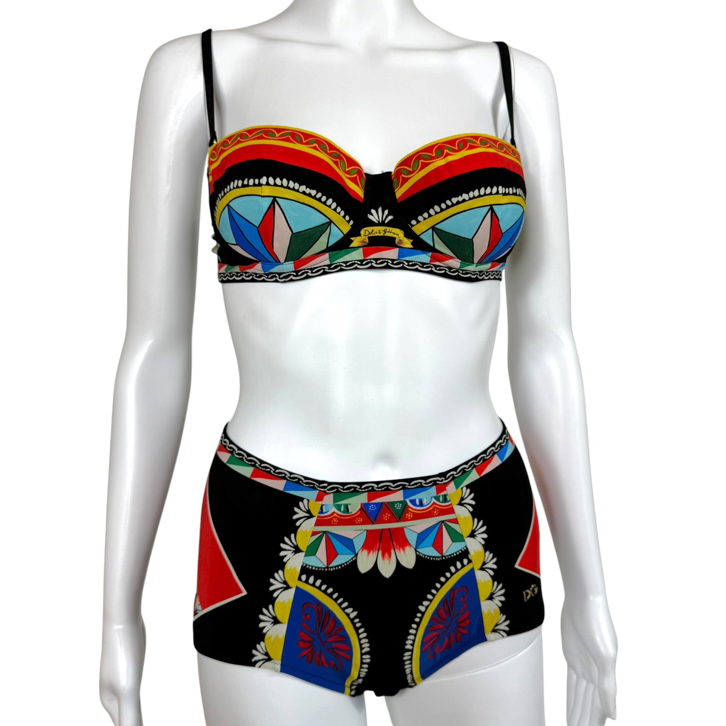 Dolce & Gabbana Multicolor Printed High Waisted Bottoms & Underwire Top Bikini Set