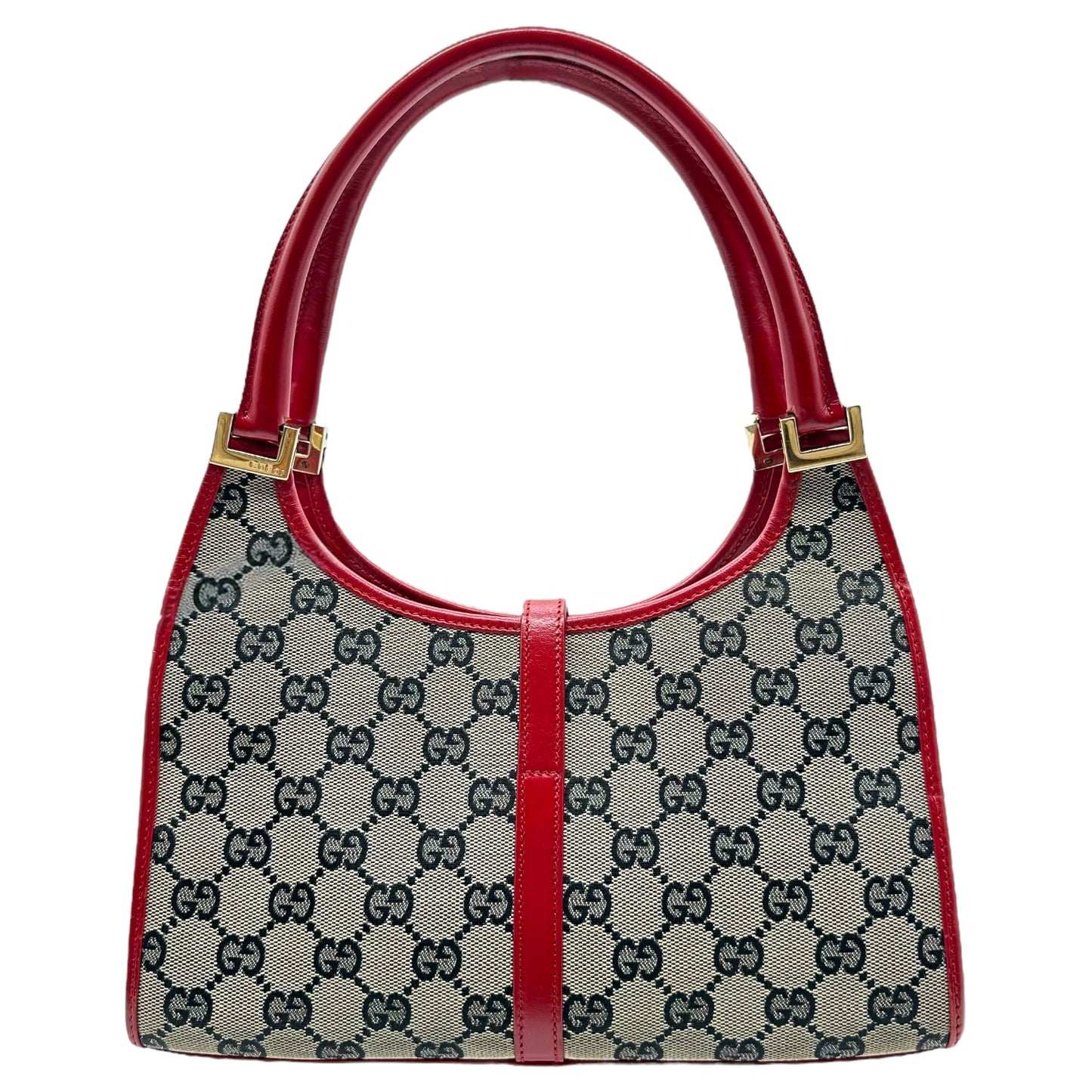 Gucci Gray Monogram & Red Leather Mini Jackie Bag
