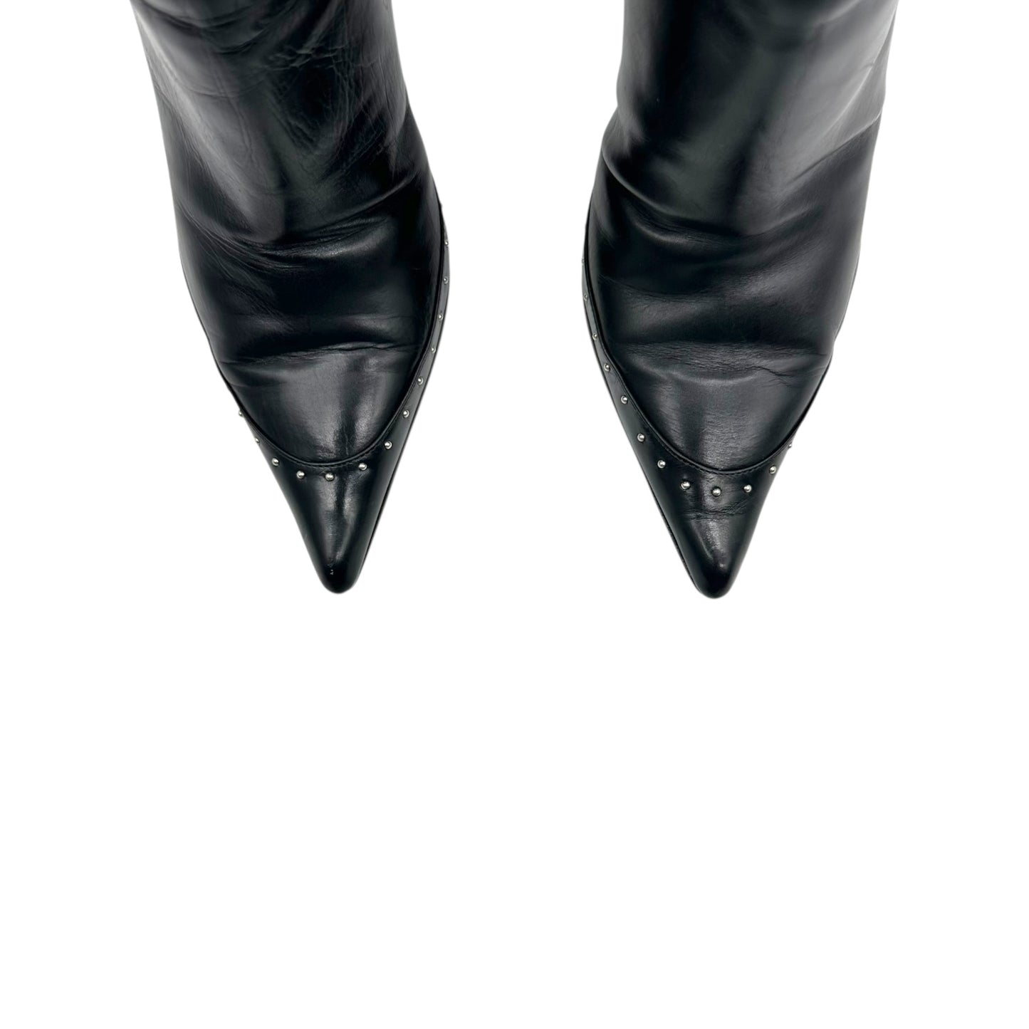 Christian Dior Black Leather Studded Pointed Toe Heeled Boots