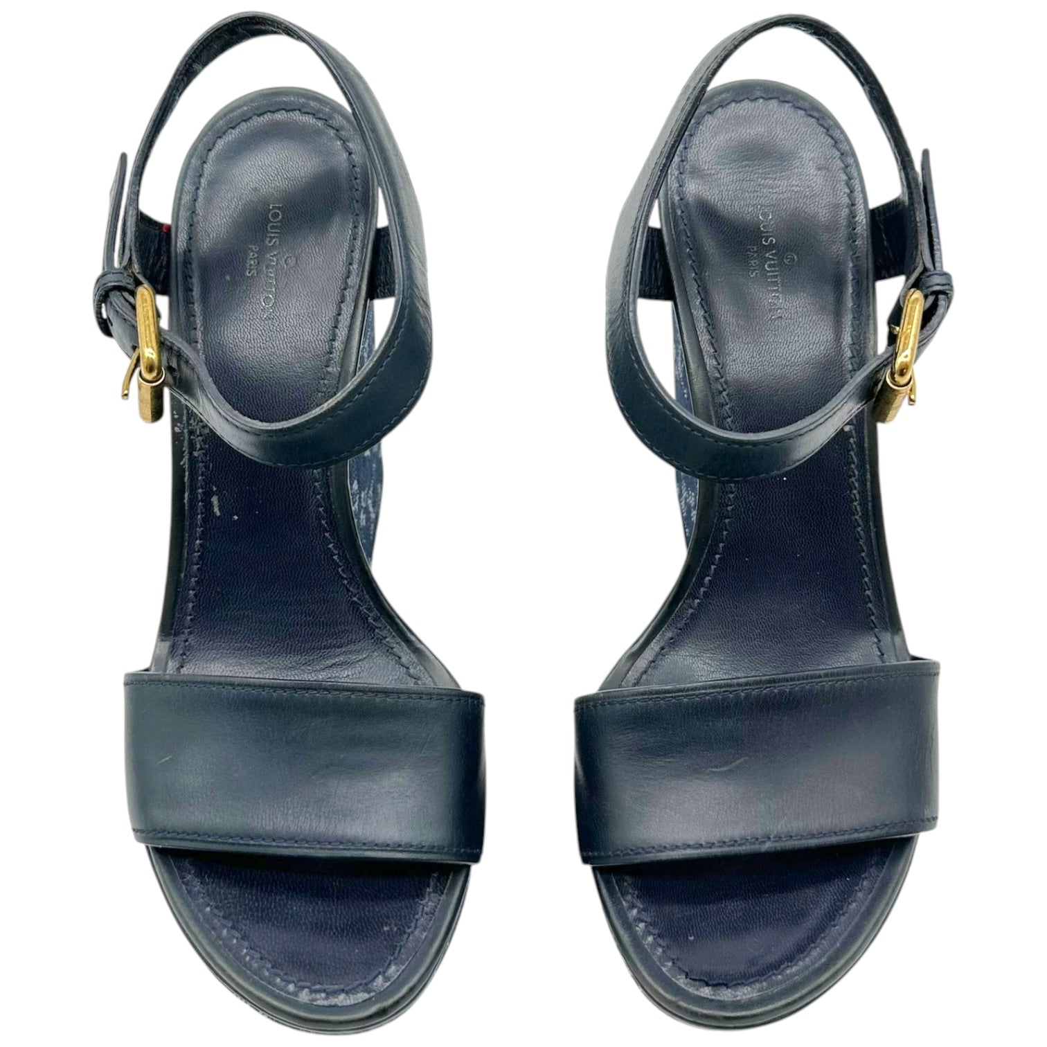 Louis Vuitton Denim Monogram Platform Wedge Sandals