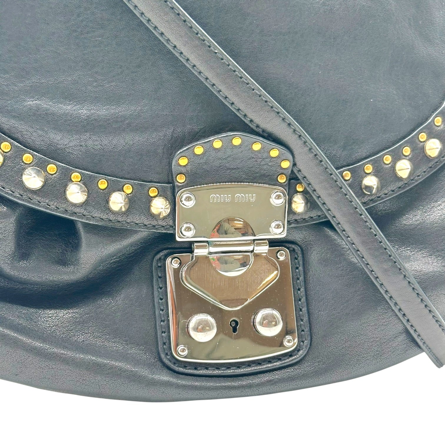 Miu Miu Black Leather Studded Hobo Bag