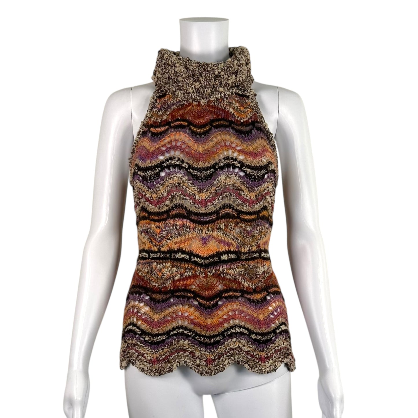 Missoni Purple & Orange Thick Chevron Knit High Neck Sleeveless Top