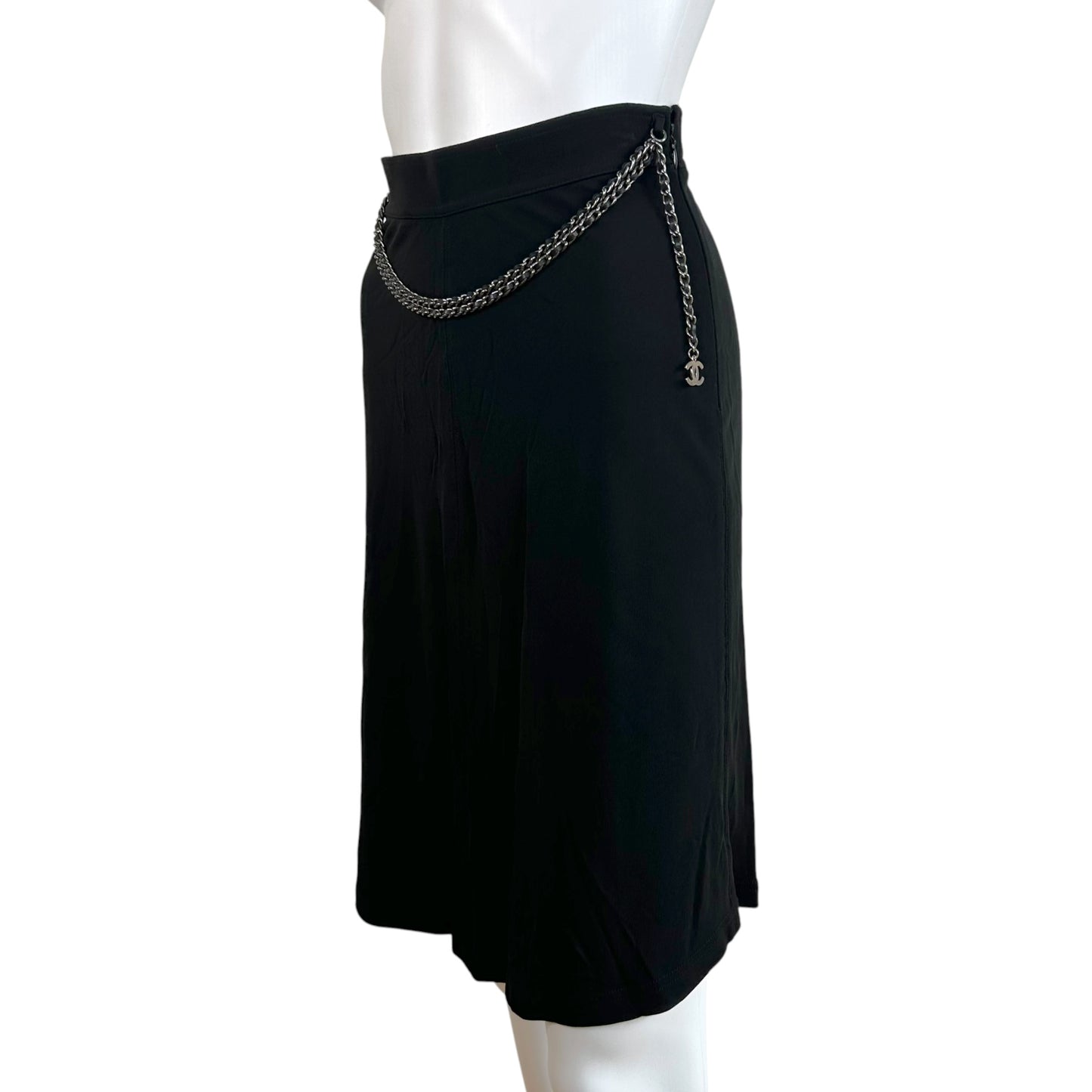 Chanel Black Waist Logo Chain Belted Midi Skirt