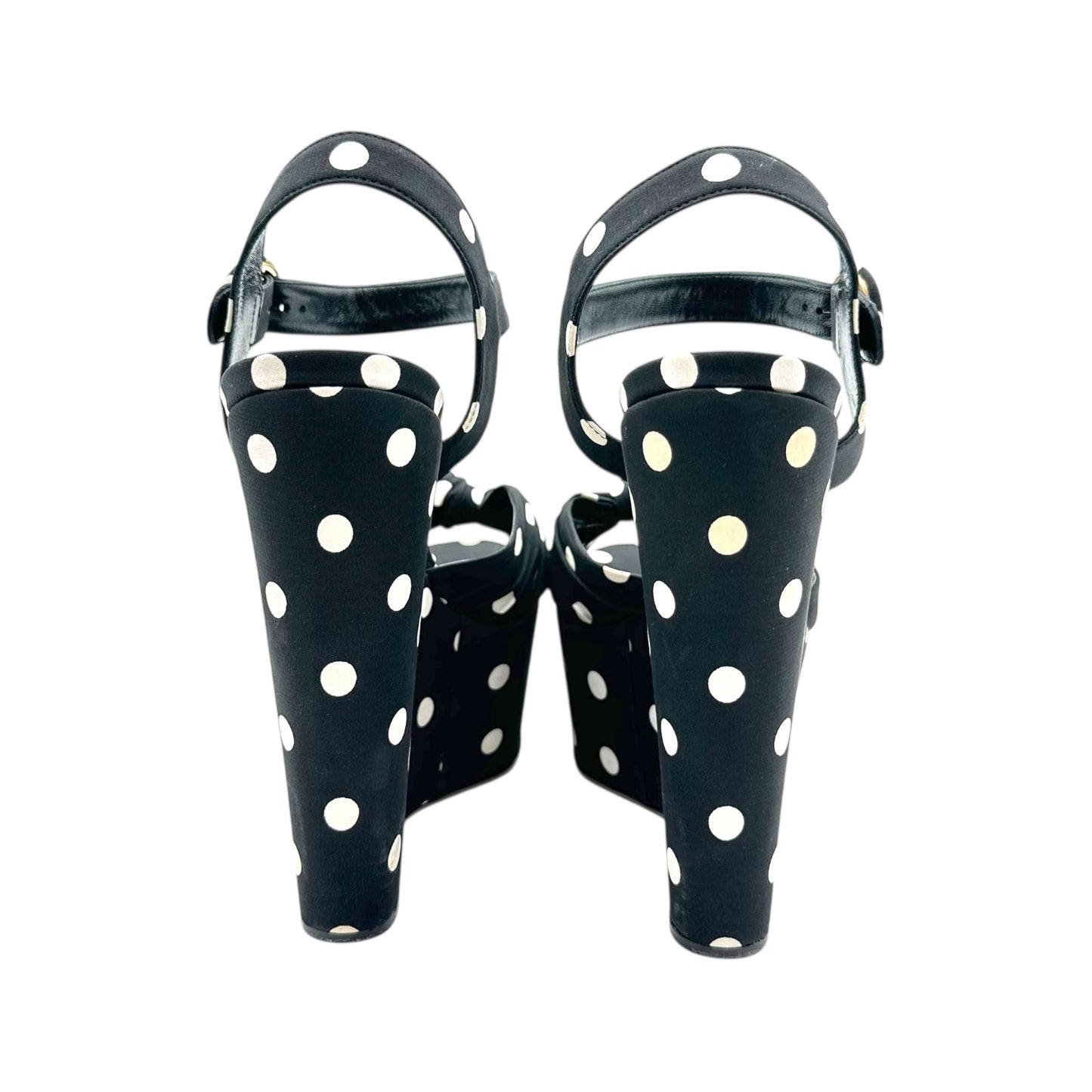 Dolce & Gabbana Black & White Polka Dot Print Wedge Heels
