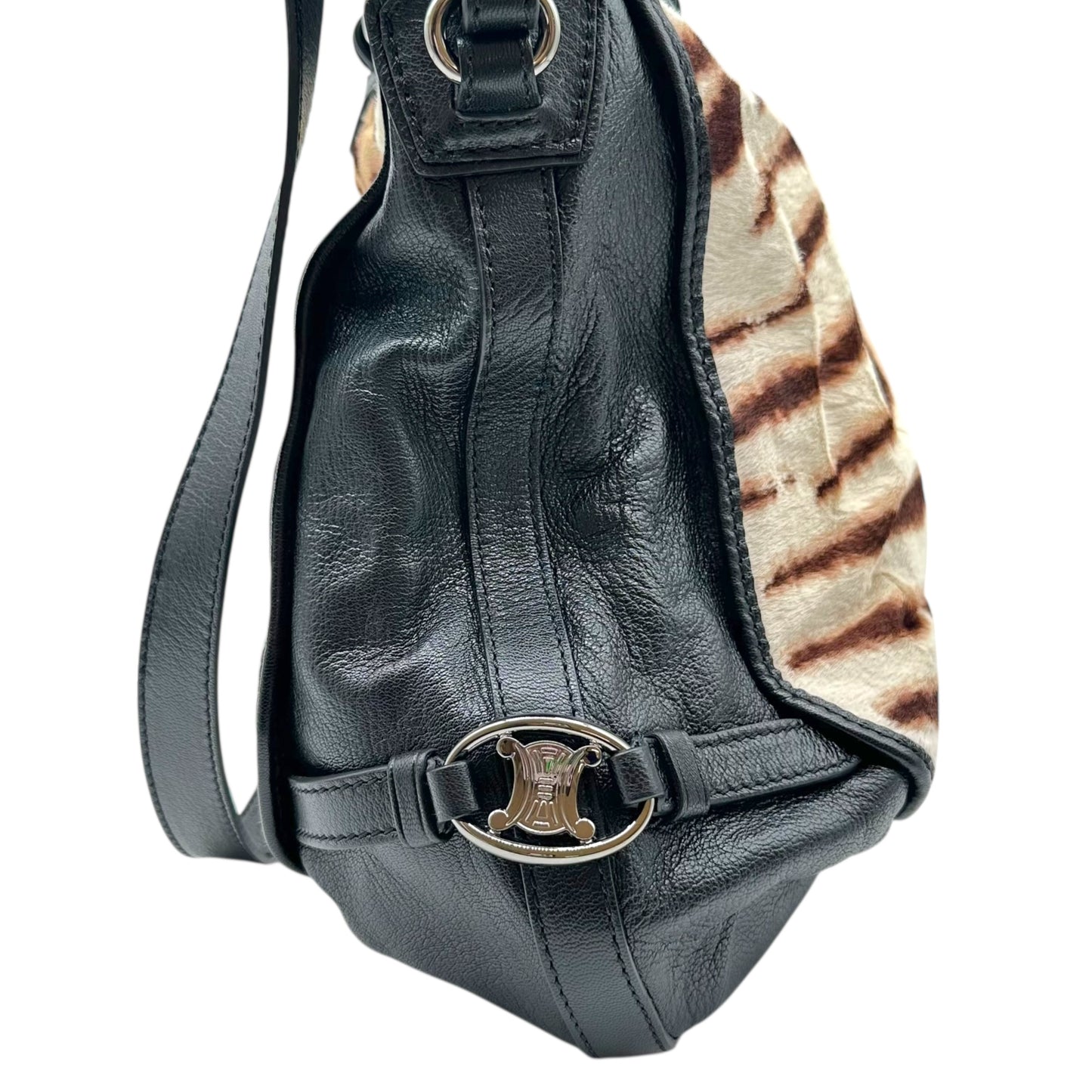 Celine Zebra Print Ponyhair & Black Leather 2-Way Tote Bag