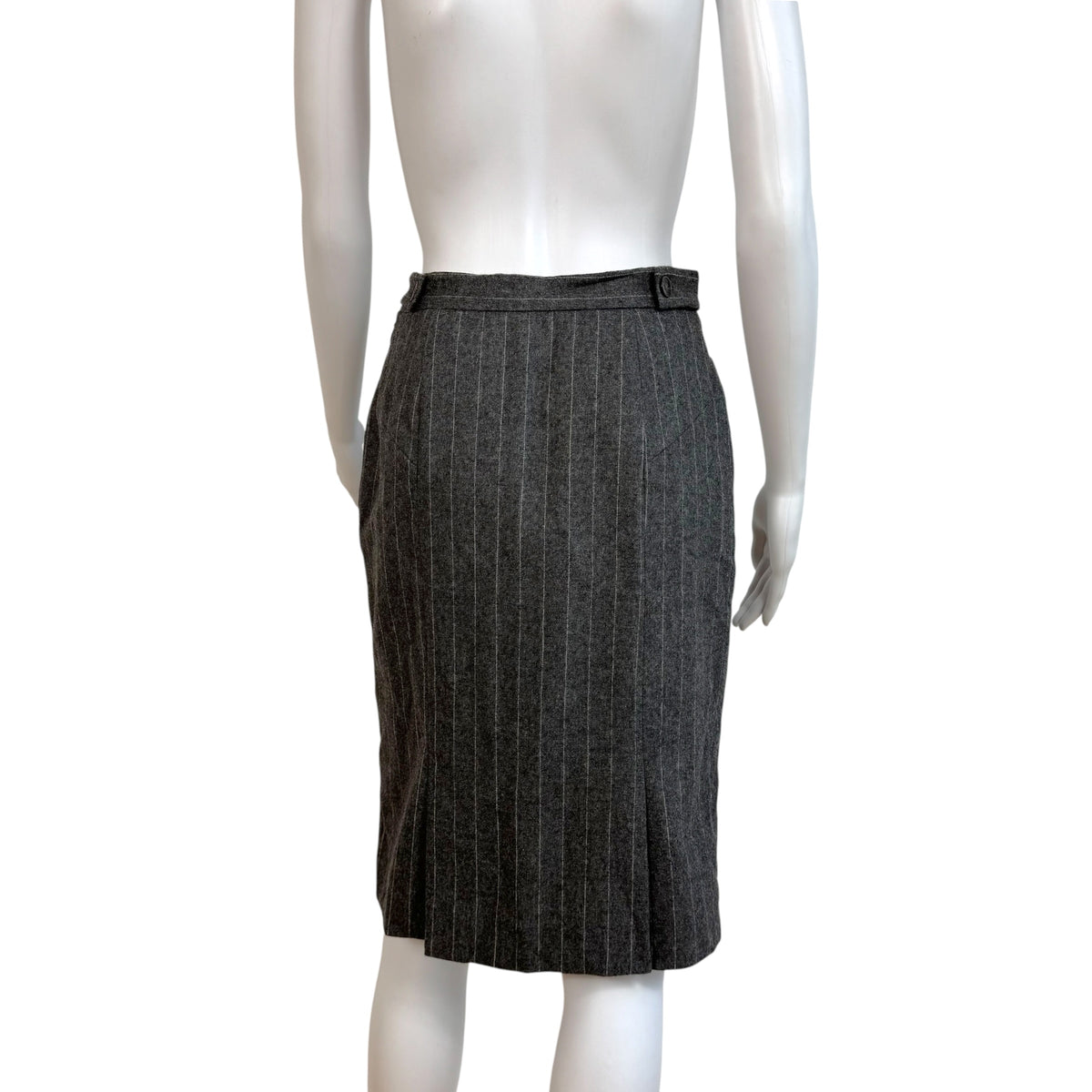 Gucci Gray Pinstriped Wool Pencil Midi Skirt 90s Vintage