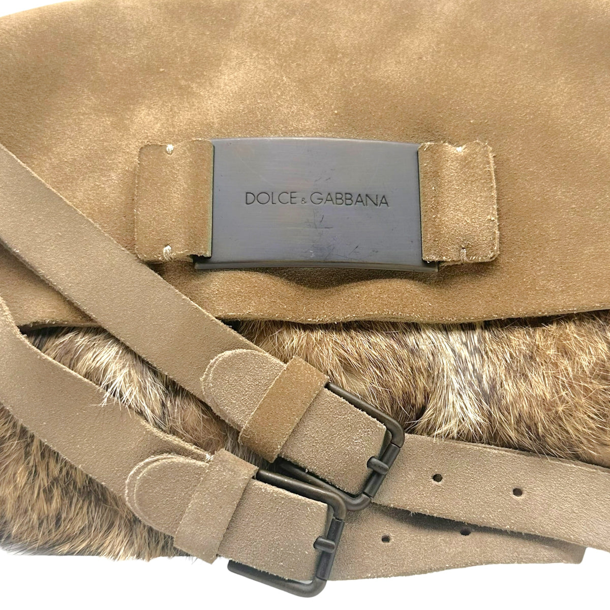 Dolce & Gabbana Rabbit Fur Suede Crossbody Bag