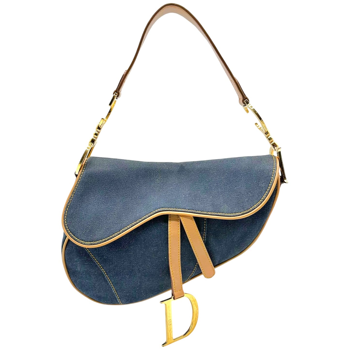 Christian Dior Denim & Tan Leather Saddle Shoulder Bag