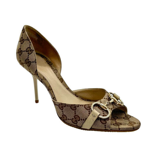 Gucci Tan Monogram Horsebit D'Orsay Heels