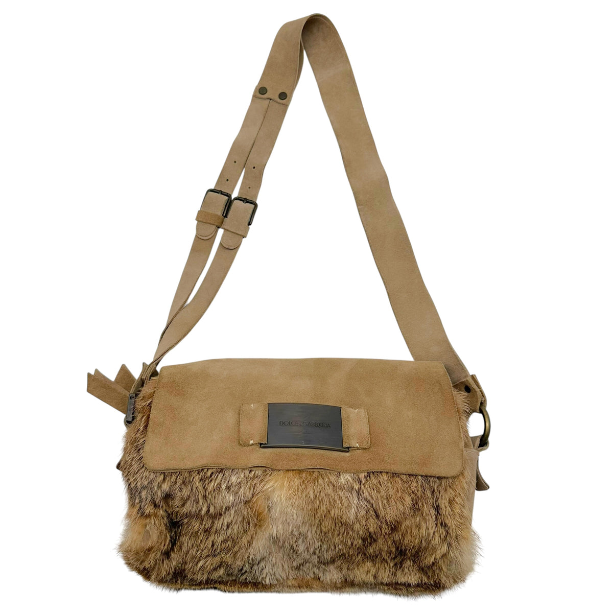 Dolce & Gabbana Rabbit Fur Suede Crossbody Bag