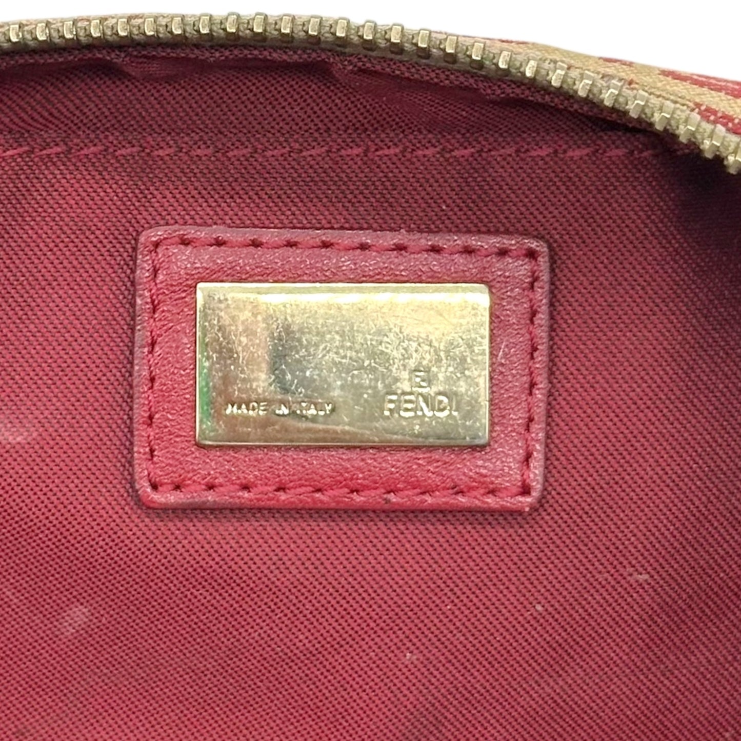 Fendi Tan & Red Zucchino Monogram Pochette Bag