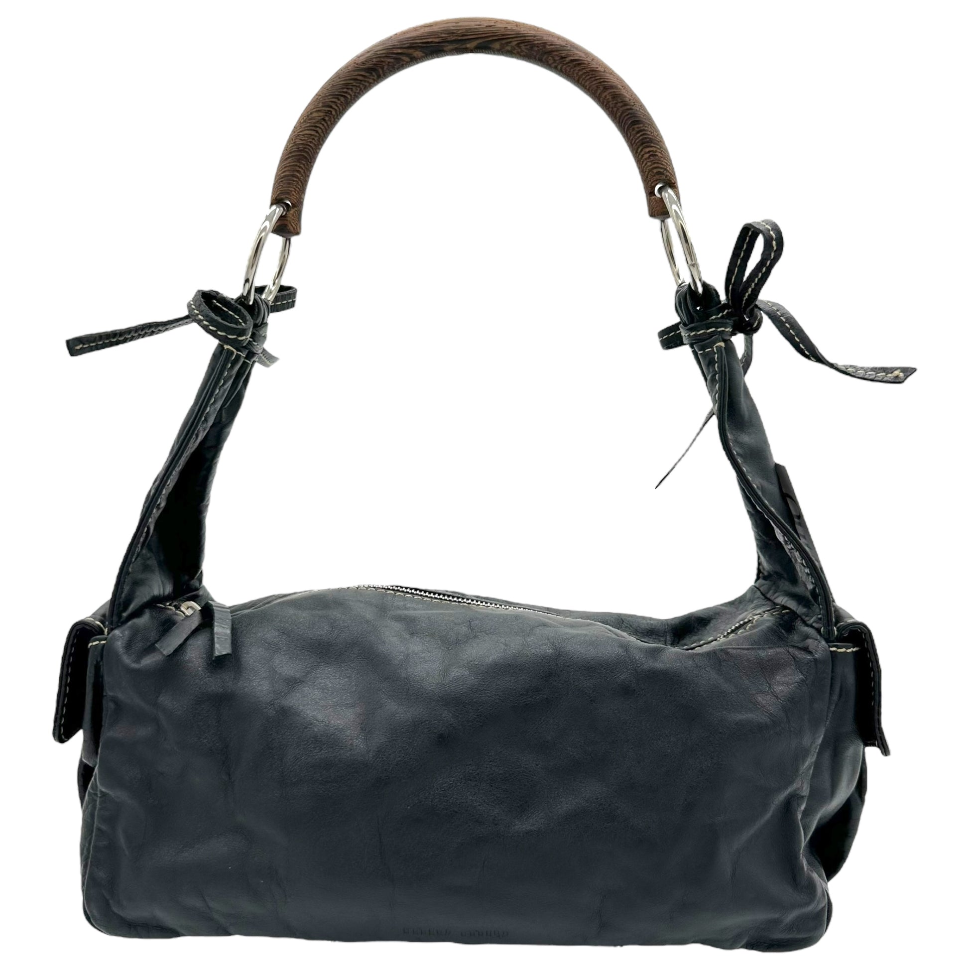 Miu Miu Black Leather & Wooden Handle Shoulder Bag - Outfit Repeater