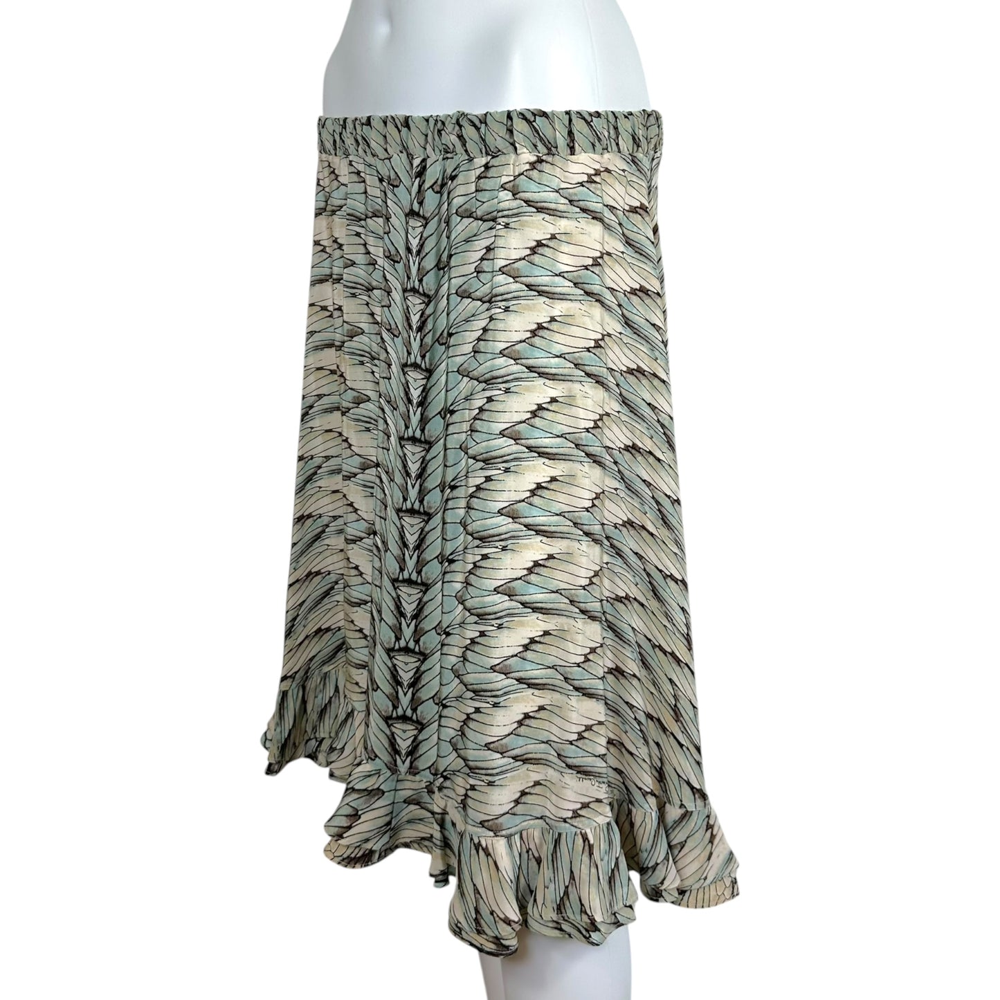 Roberto Cavalli Silk Midi Skirt Blue Brown Feather Print