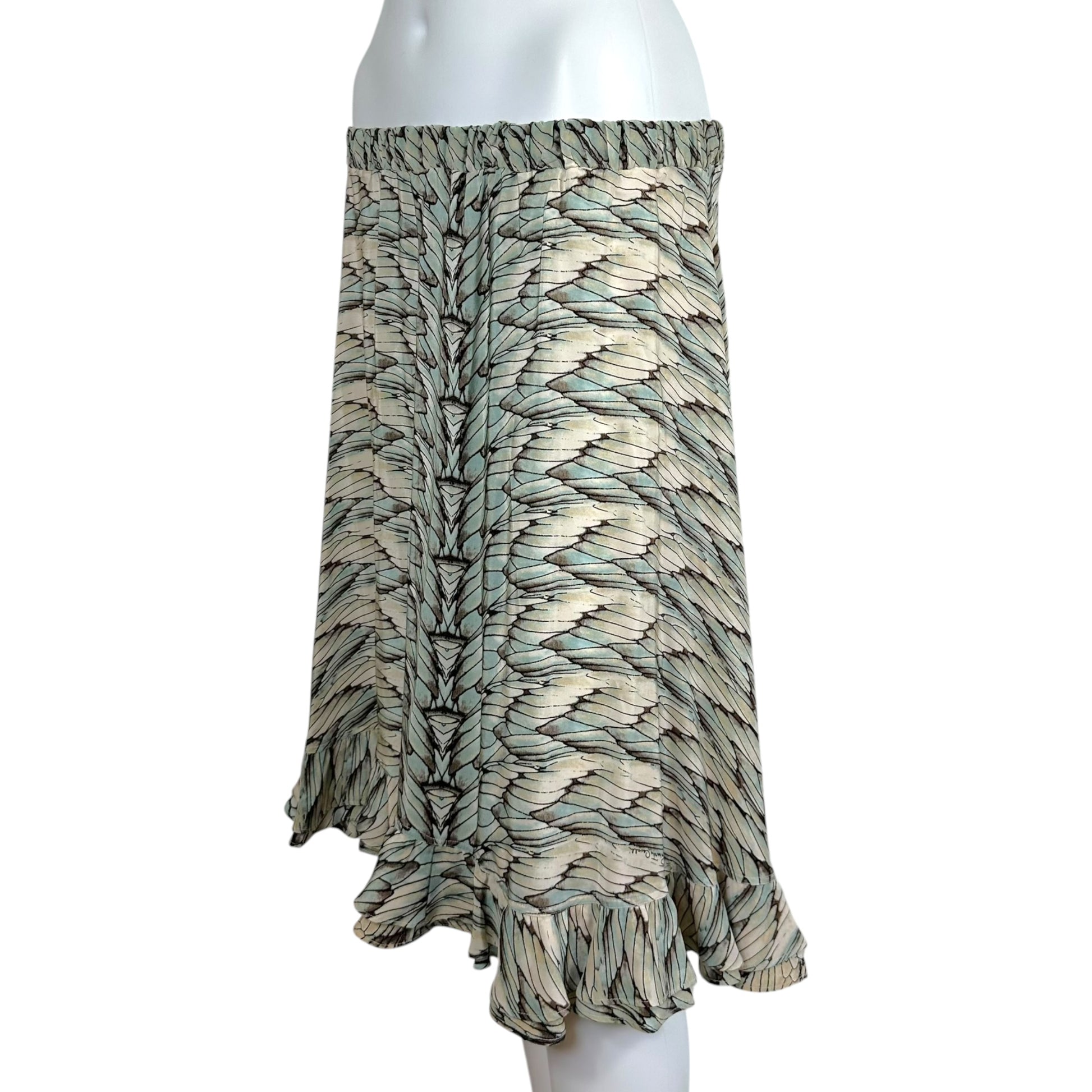 Roberto Cavalli Silk Midi Skirt Blue Brown Feather Print