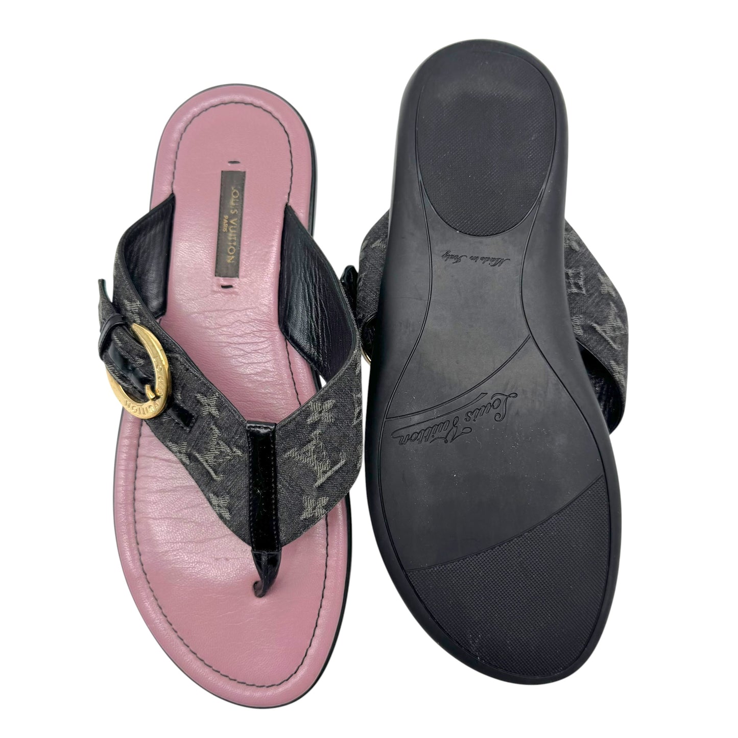 Louis Vuitton Black Denim Monogram Flip Flops
