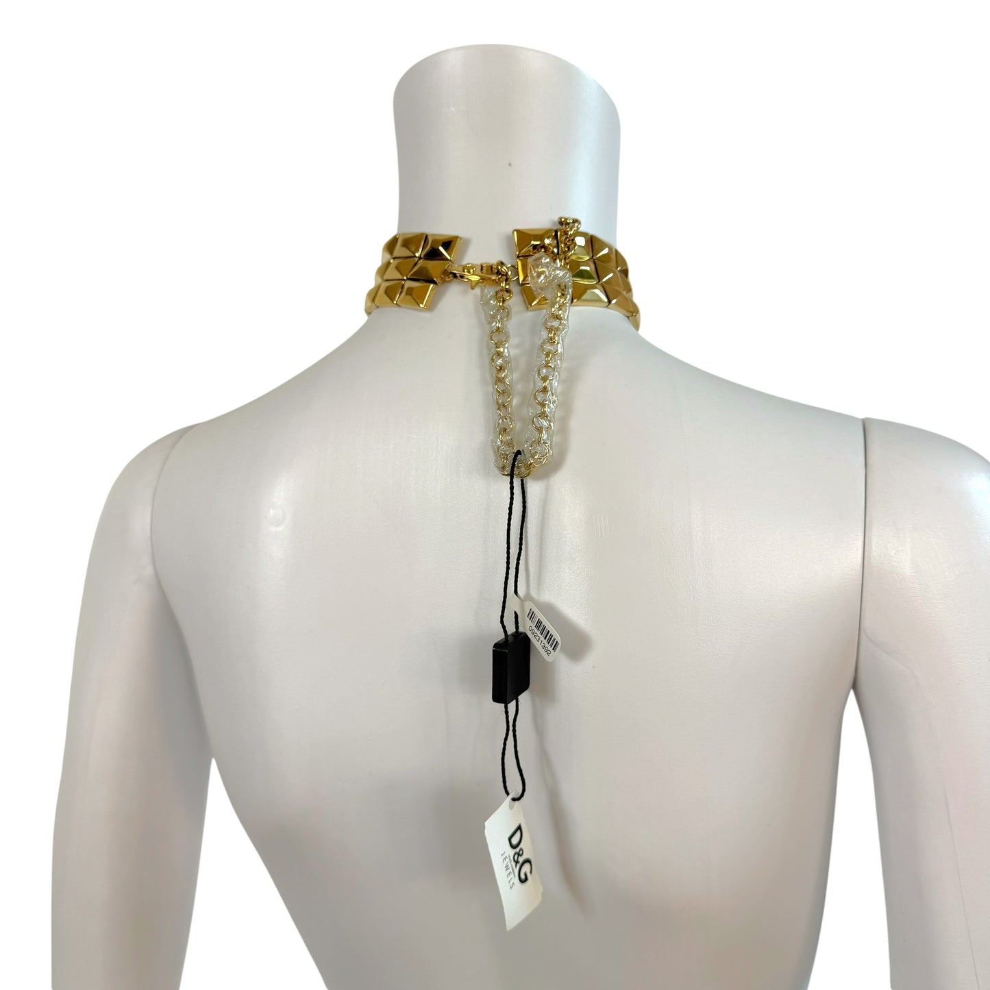 D&G Dolce & Gabbana Gold Pyramid Stud Choker Necklace NEW