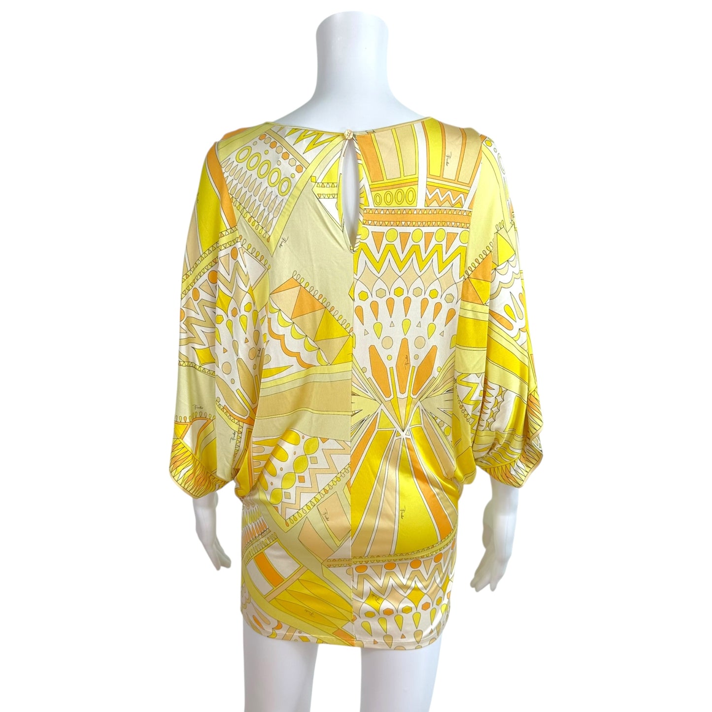 Emilio Pucci Yellow Printed Mini Dress Batwing Sleeve