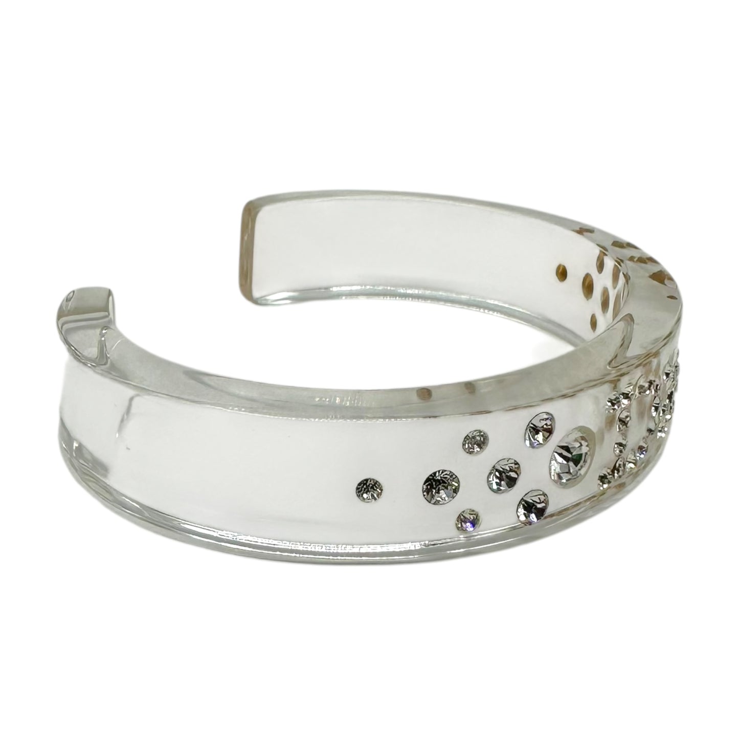 Christian Dior Silver Crystal Clear Bangle Cuff Bracelet