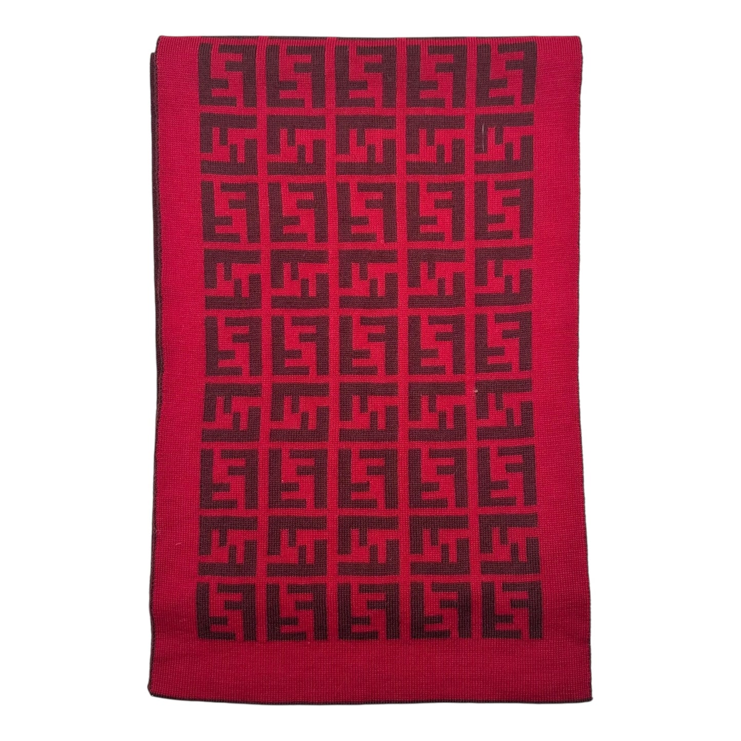 Fendi Burgundy & Red Zucca Monogram Knit Scarf