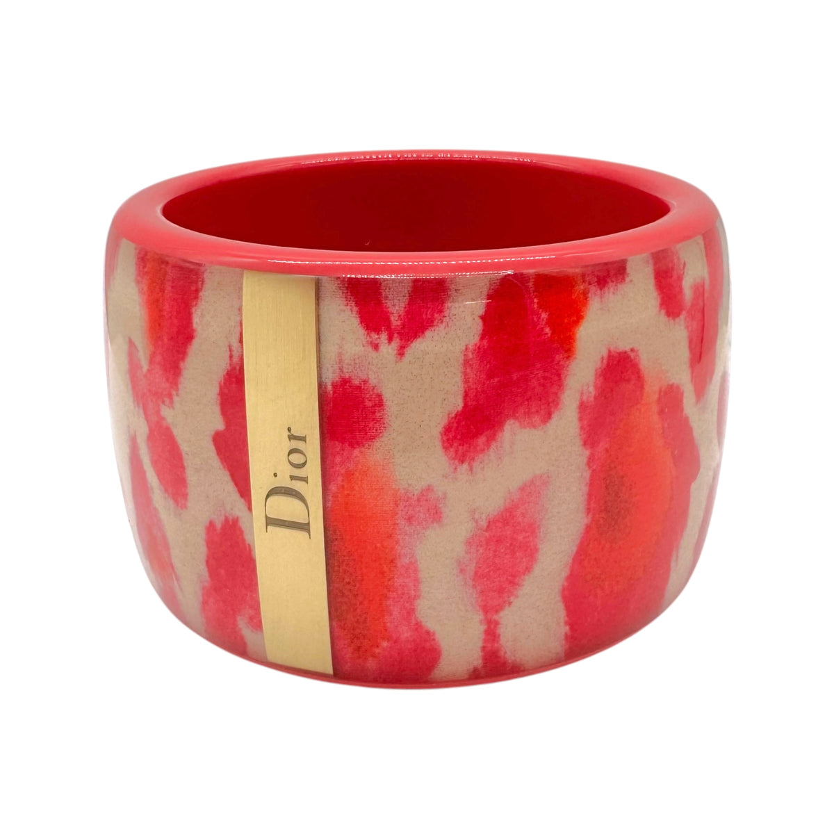 Christian Dior Chunky Bangle Bracelet Hot Pink Gold Leopard Print