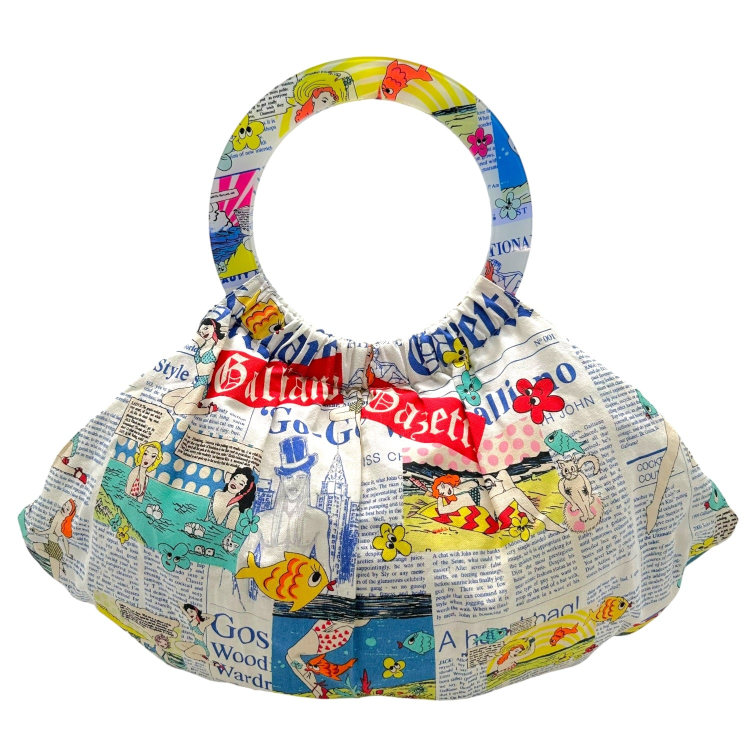 John Galliano Canvas Tote Handbag Multicolor Cartoon Print