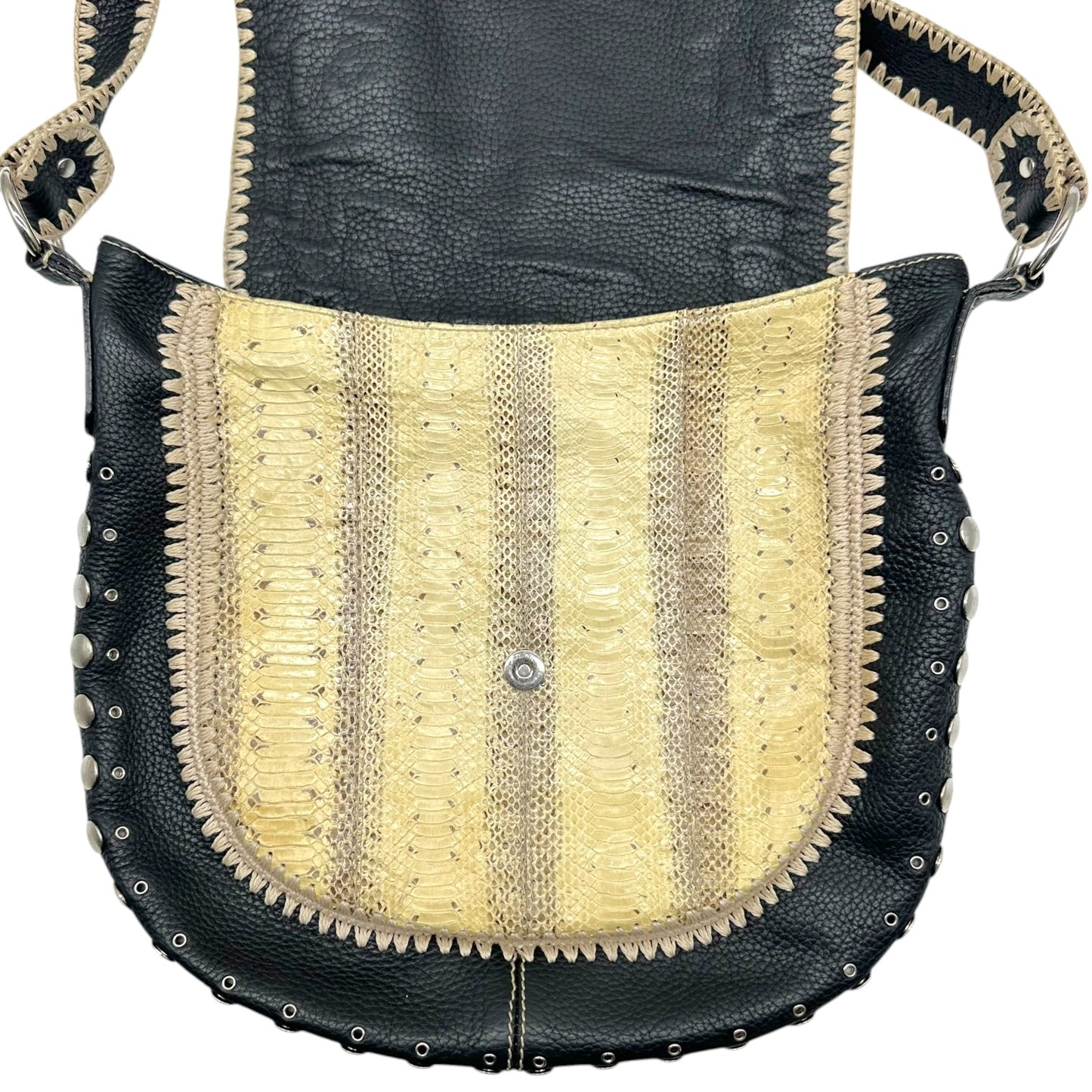 Dolce & Gabbana Black Leather Python Studded Messenger Bag