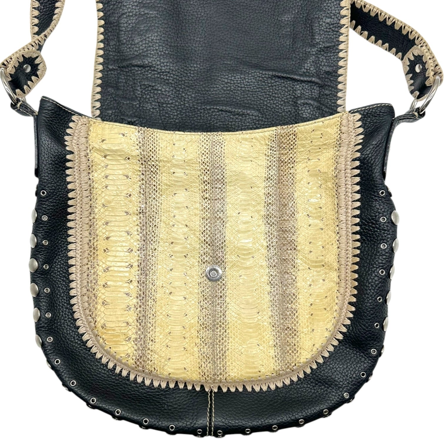 Dolce & Gabbana Black Leather Python Studded Messenger Bag