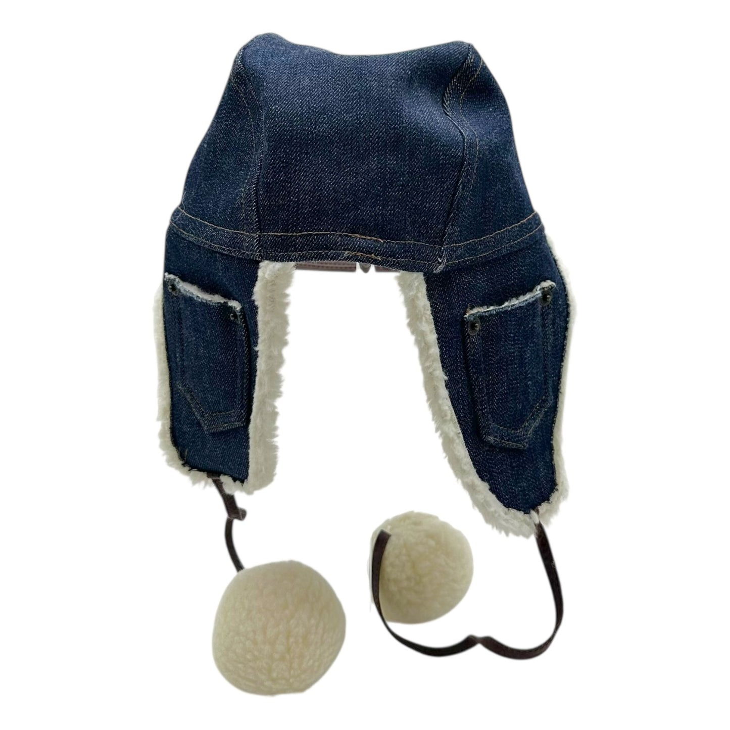 D&G Dolce & Gabbana Leather & Denim Trapper Hat NEW