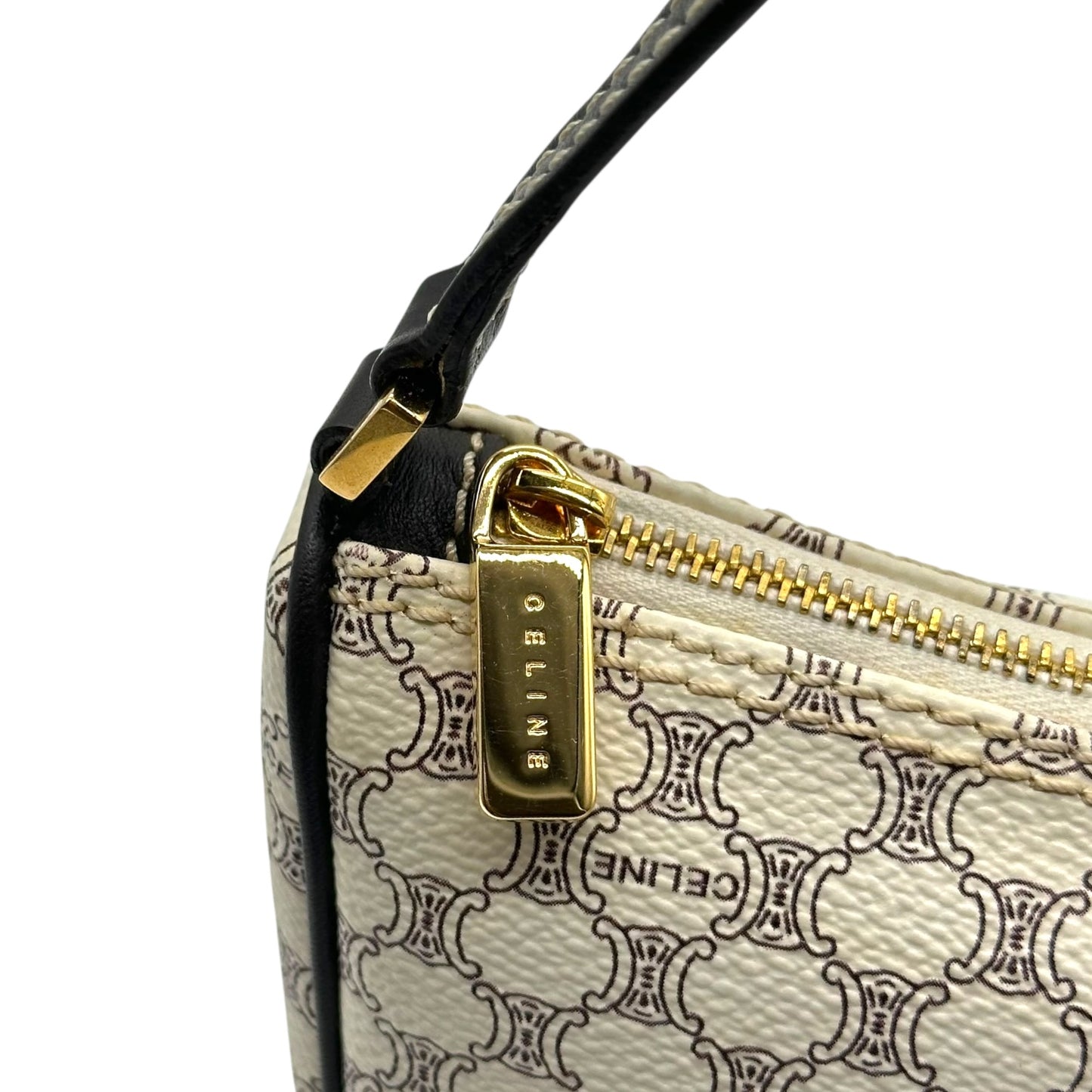 Celine White Triomphe Monogram Pochette Bag