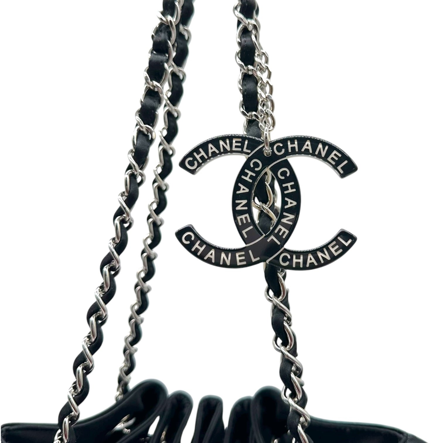 Chanel Black Satin Melrose Cabas Tote Bag