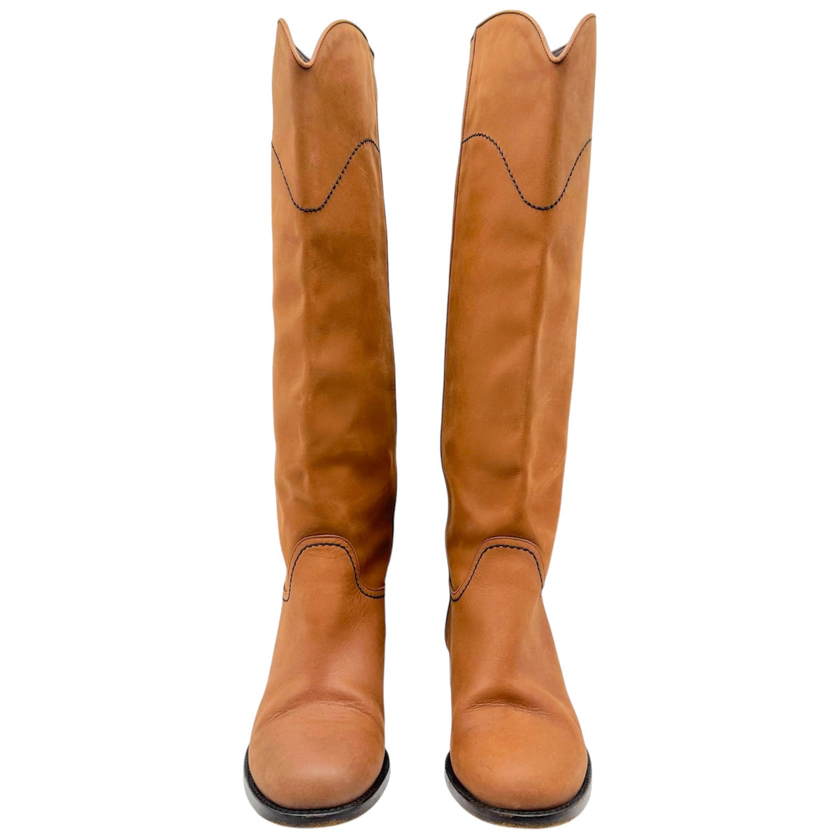 Chanel Brown Leather Western Boots with CC Logo