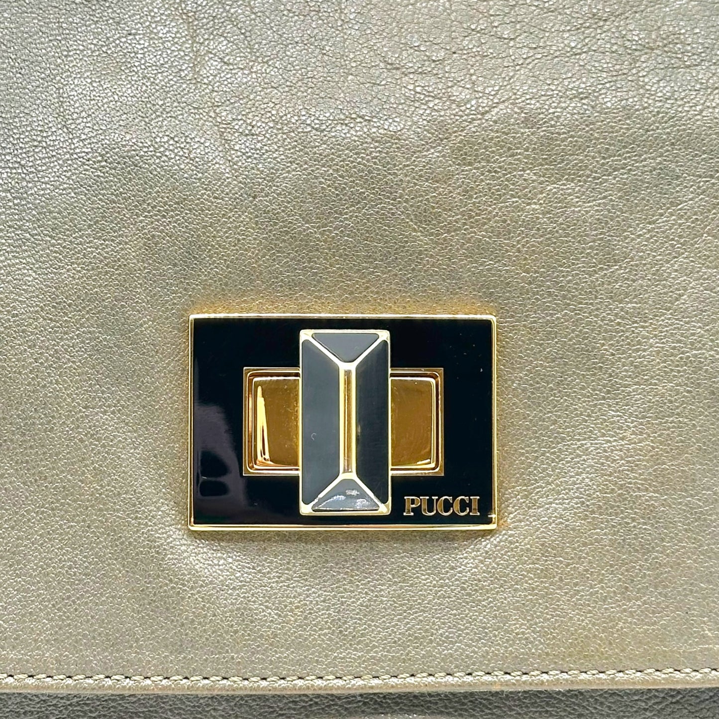 Emilio Pucci Gray Leather Gold Studded Clutch Bag
