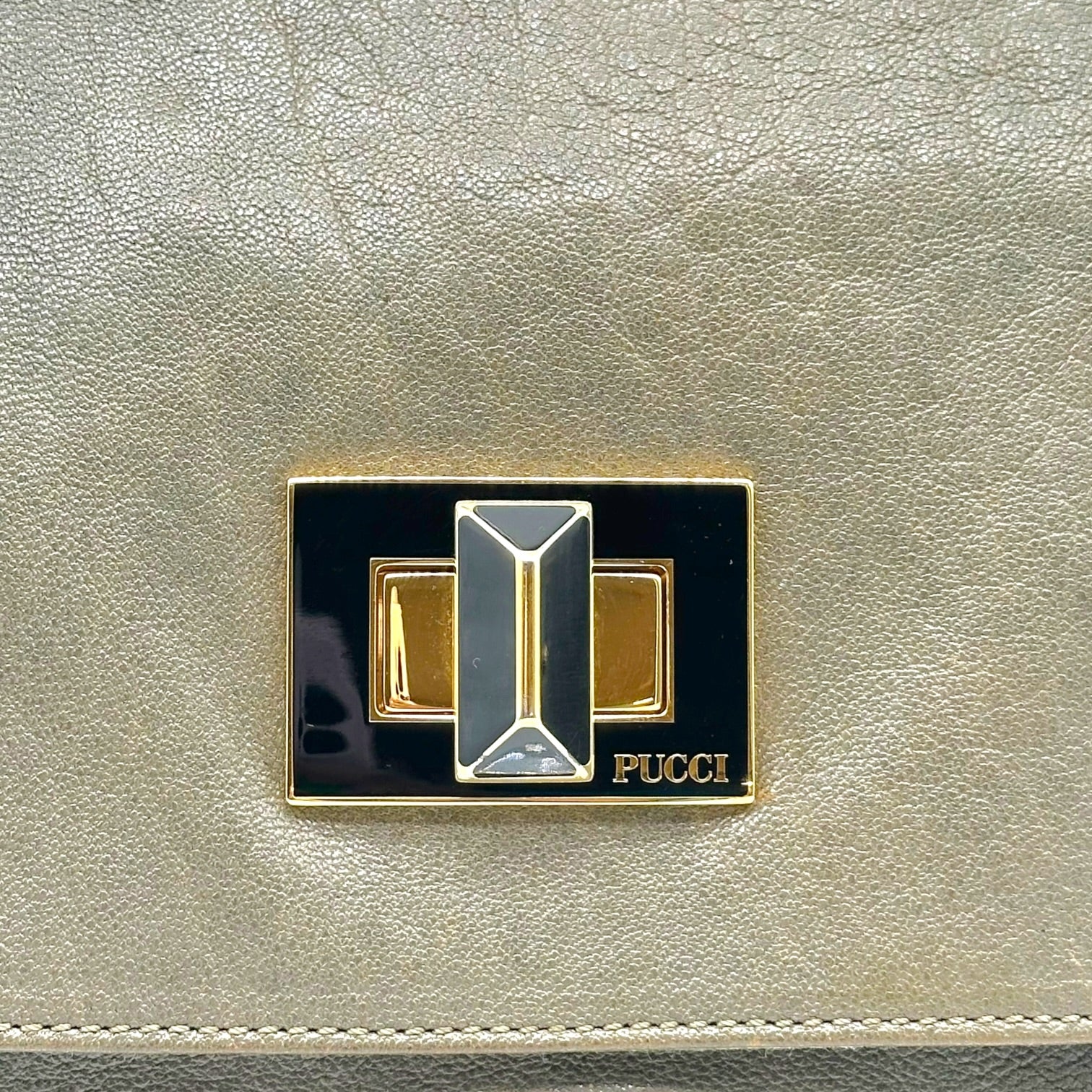 Emilio Pucci Gray Leather Gold Studded Clutch Bag