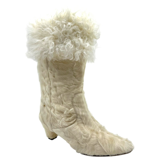 Chanel Ivory Mongolian Lamb Fur Heeled Boots