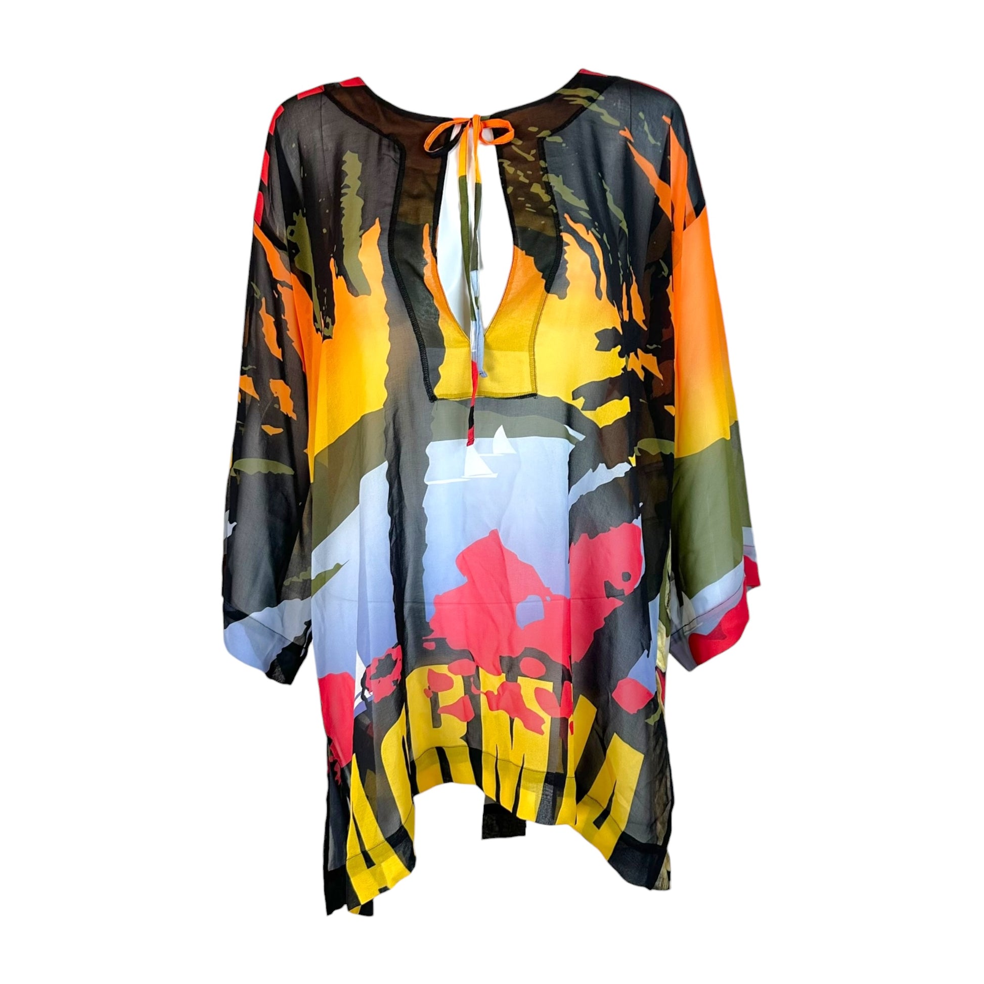 D&G Sheer Silk Mini Dress Abstract Pattern Orange Blue
