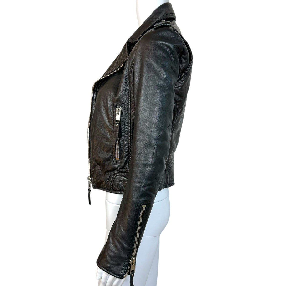 Balenciaga Black Leather Moto Jacket Zip-Up XS