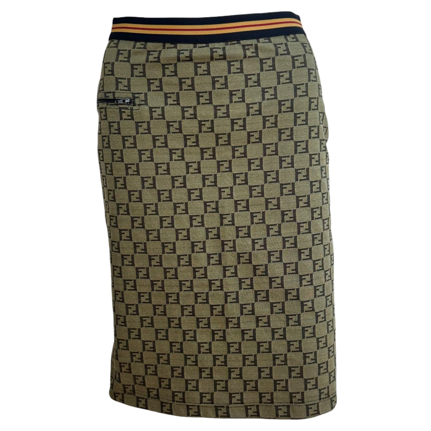 Fendi Khaki Green Zucchino Monogram Midi Skirt