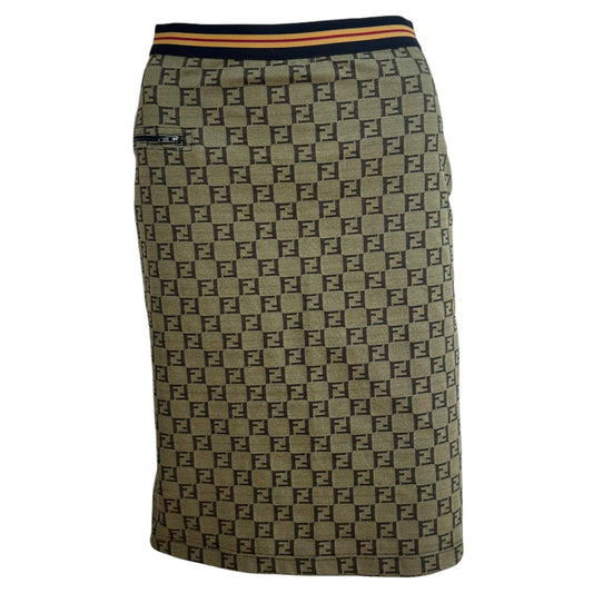 Fendi Khaki Green Zucchino Monogram Midi Skirt