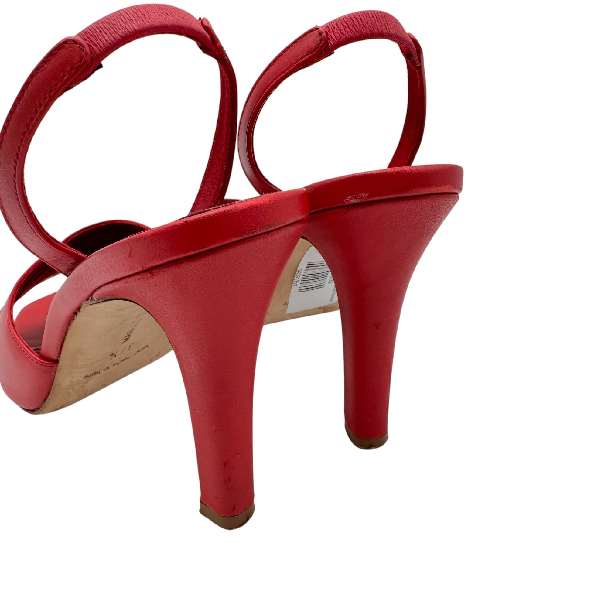 Manolo Blahnik Red Leather Heeled Slingback Sandals