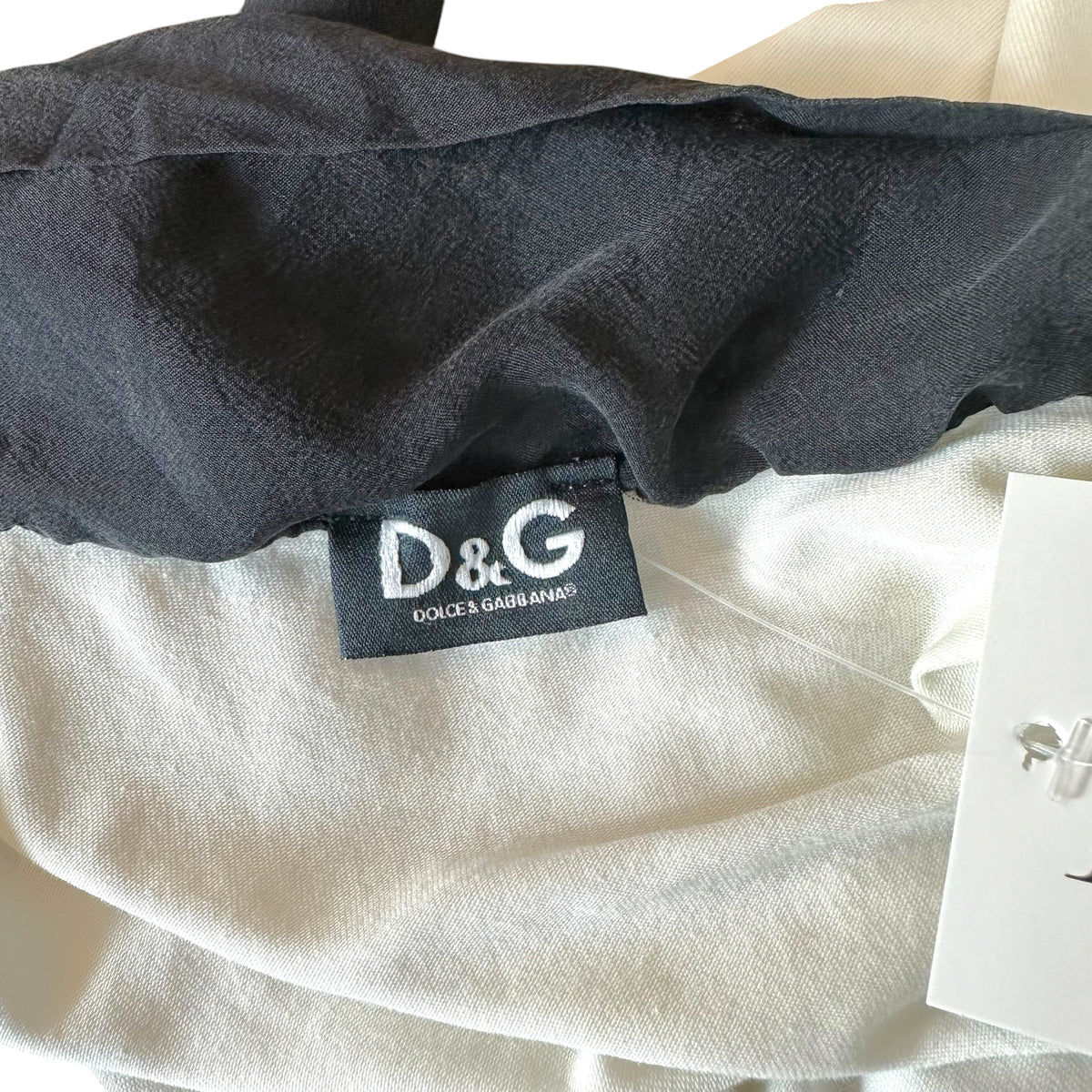 D&G Dolce & Gabbana Silk Tie-Neck Black & White Logo T-Shirt
